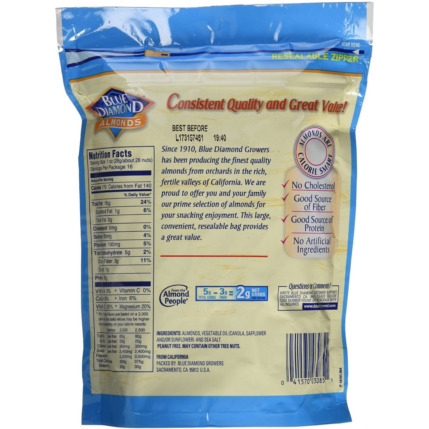 Blue Diamond Almonds, Roasted Salted Snack Nuts, 16 Ounce (Pack Of 3)