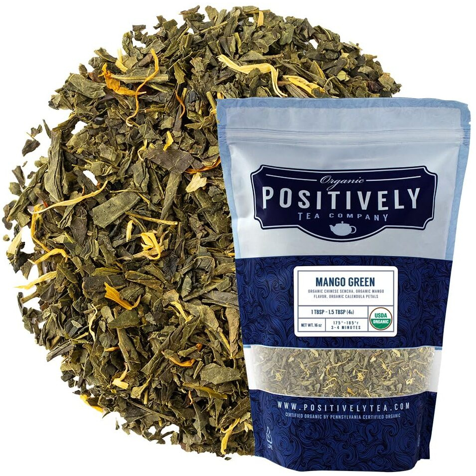 Organic Positively Tea Company, Mango Green, Green Tea, Loose Leaf, 16 Ounce