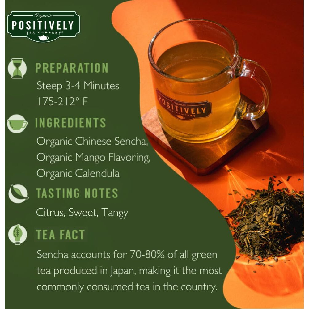 Organic Positively Tea Company, Mango Green, Green Tea, Loose Leaf, 16 Ounce