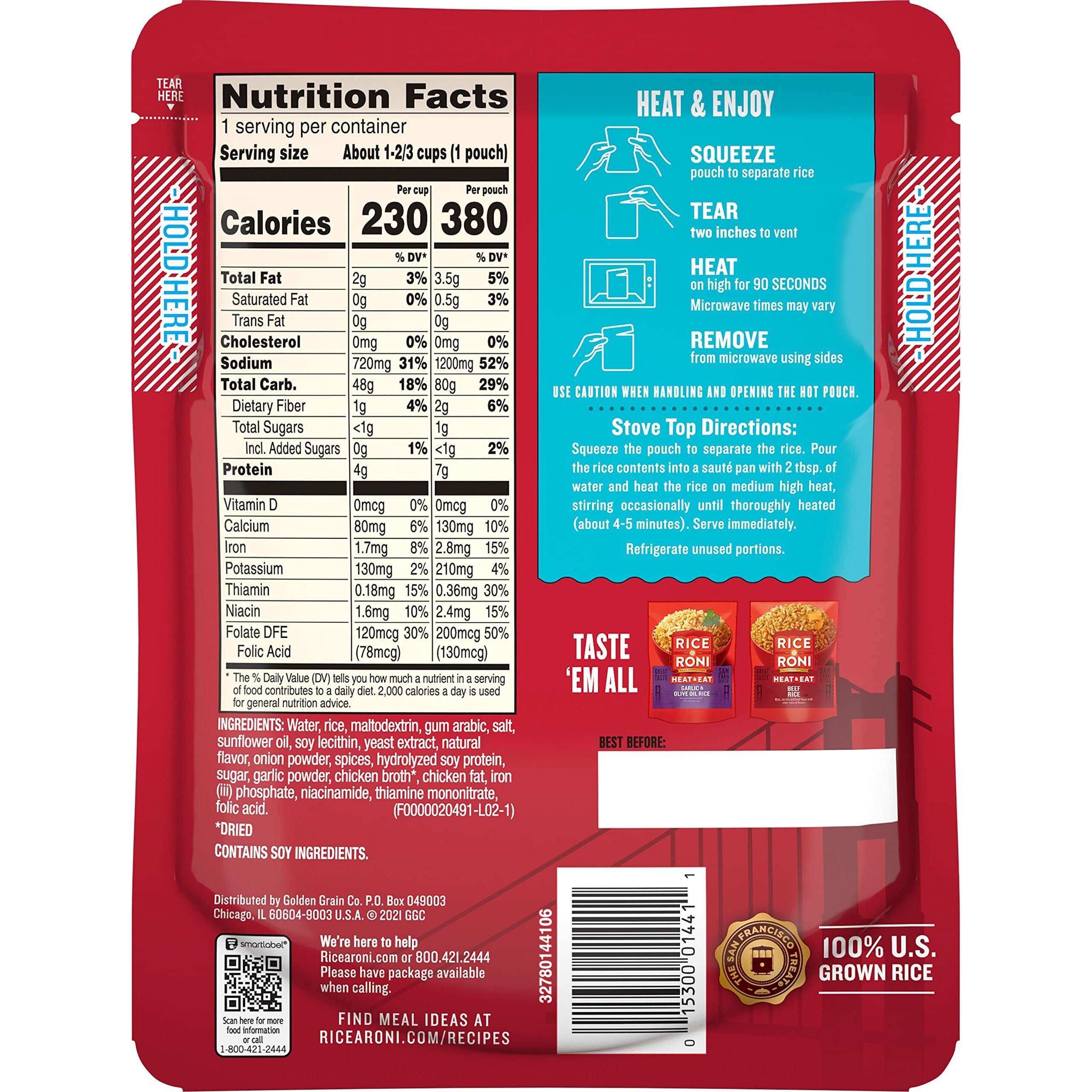 Rice-A-Roni Heat & Eat Rice, Microwaver Rice, Quick Cook Rice, Chicken, (8 Pack)