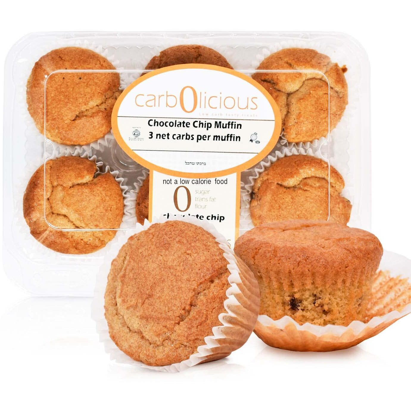 Low Carb Chocolate Chips Muffins [6-Pack] By Carb-O-Licious- Delicious Keto Muffins With Only 3 Net Carbs Each- Sugar Free Healthy Snack With Almond Flour- Best Tasting Low-Carb Diet Treat Ever (1 Pack Of 6 Muffins, Chocolate)