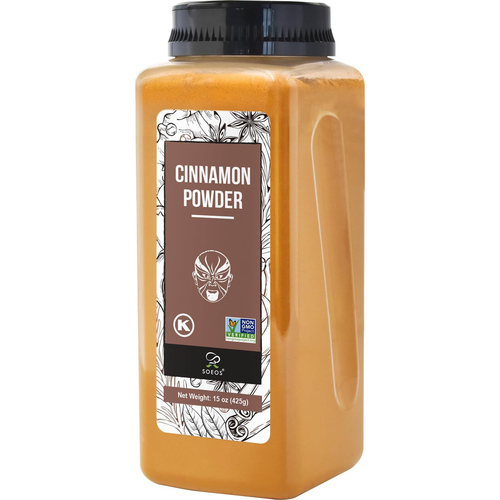Soeos Cinnamon Powder, Cinnamon, Ground Cinnamon, Cinnamon Sticks, 100% Raw, Non-Gmo, Kosher Certified, Cinnamon Seasoning Spice For Coffee, Baking, Cooking And Beverages 15 Oz (425G)