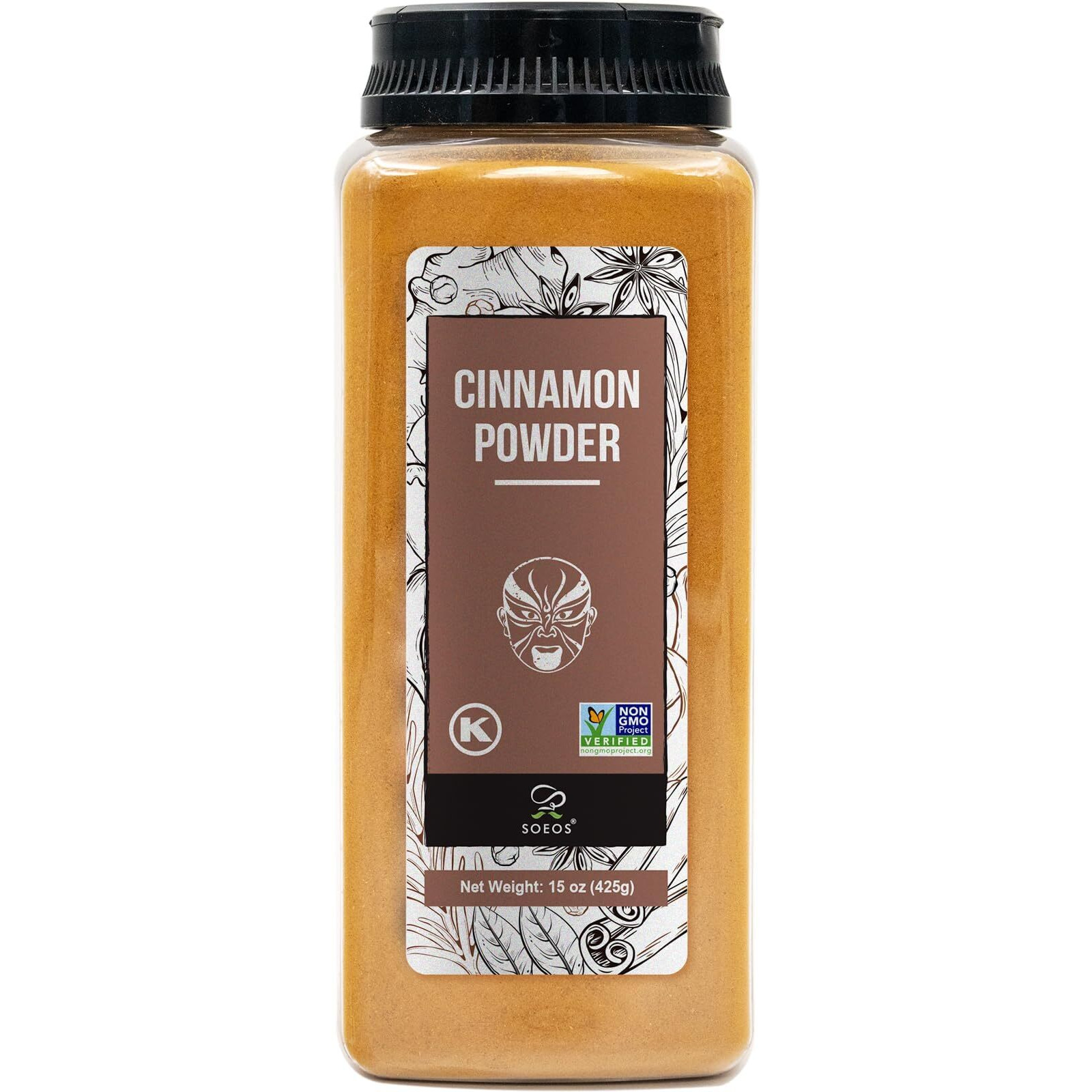 Soeos Cinnamon Powder, Cinnamon, Ground Cinnamon, Cinnamon Sticks, 100% Raw, Non-Gmo, Kosher Certified, Cinnamon Seasoning Spice For Coffee, Baking, Cooking And Beverages 15 Oz (425G)