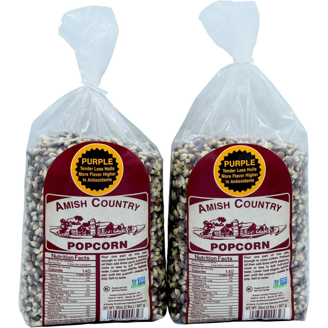 Amish Country Popcorn | 2-2 Lbs Bags - Purple Kernels | Old Fashioned, Non-Gmo And Gluten Free