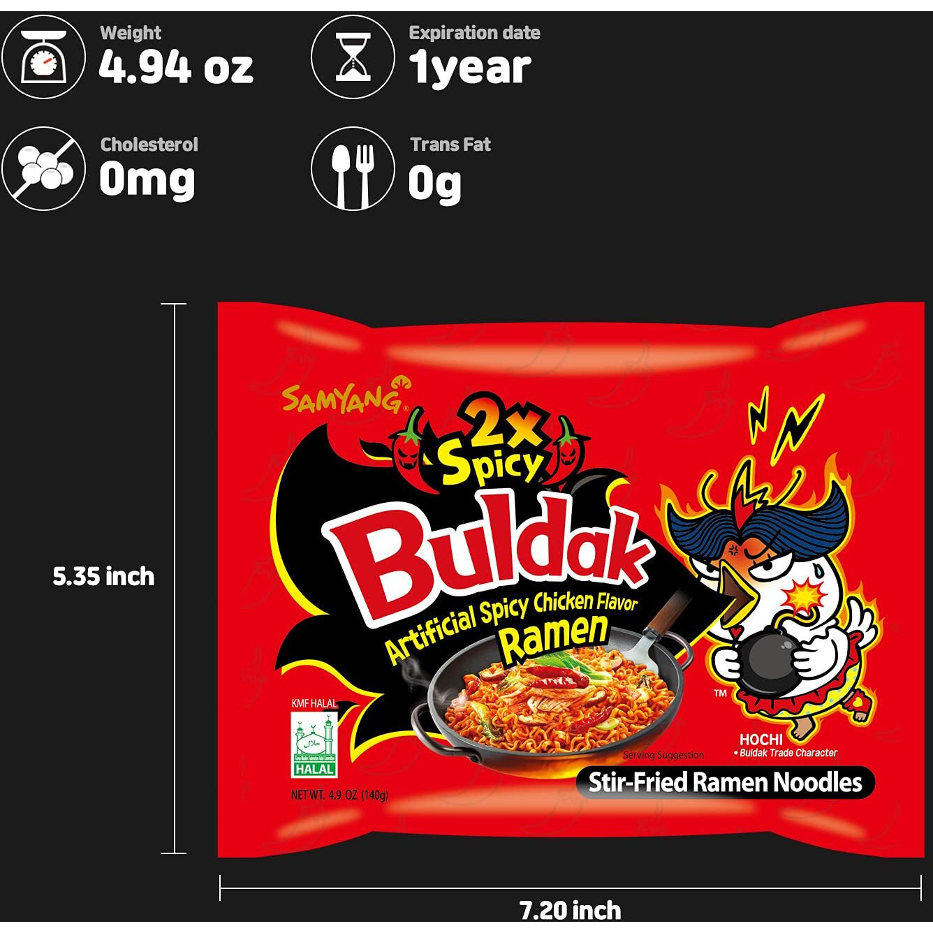 Samyang 2X Buldak (Korean) Hot Spicy Chicken Stir Fried Ramen 4.94 Oz (Pack Of 20)