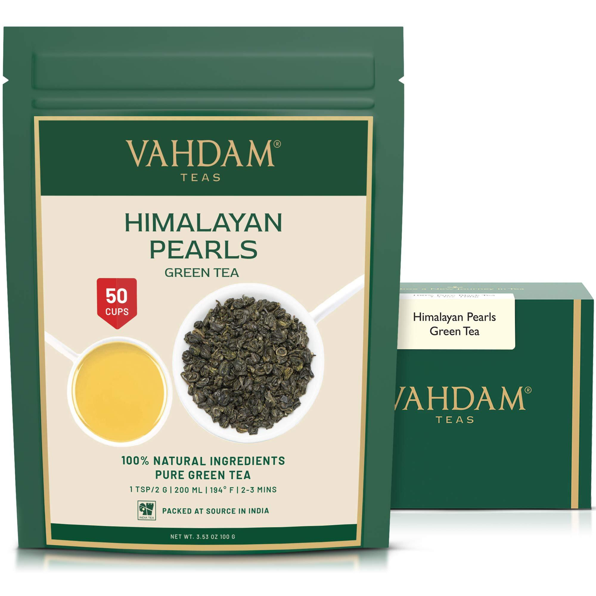 Vahdam, Himalayan Pearls Green Tea Loose Leaf | 3.53 Oz (50 Cups) High Elevation Grown Green Tea Leaves From Himalayas | Pure Unblended Single Origin Green Loose Leaf Tea | Vacuum Sealed