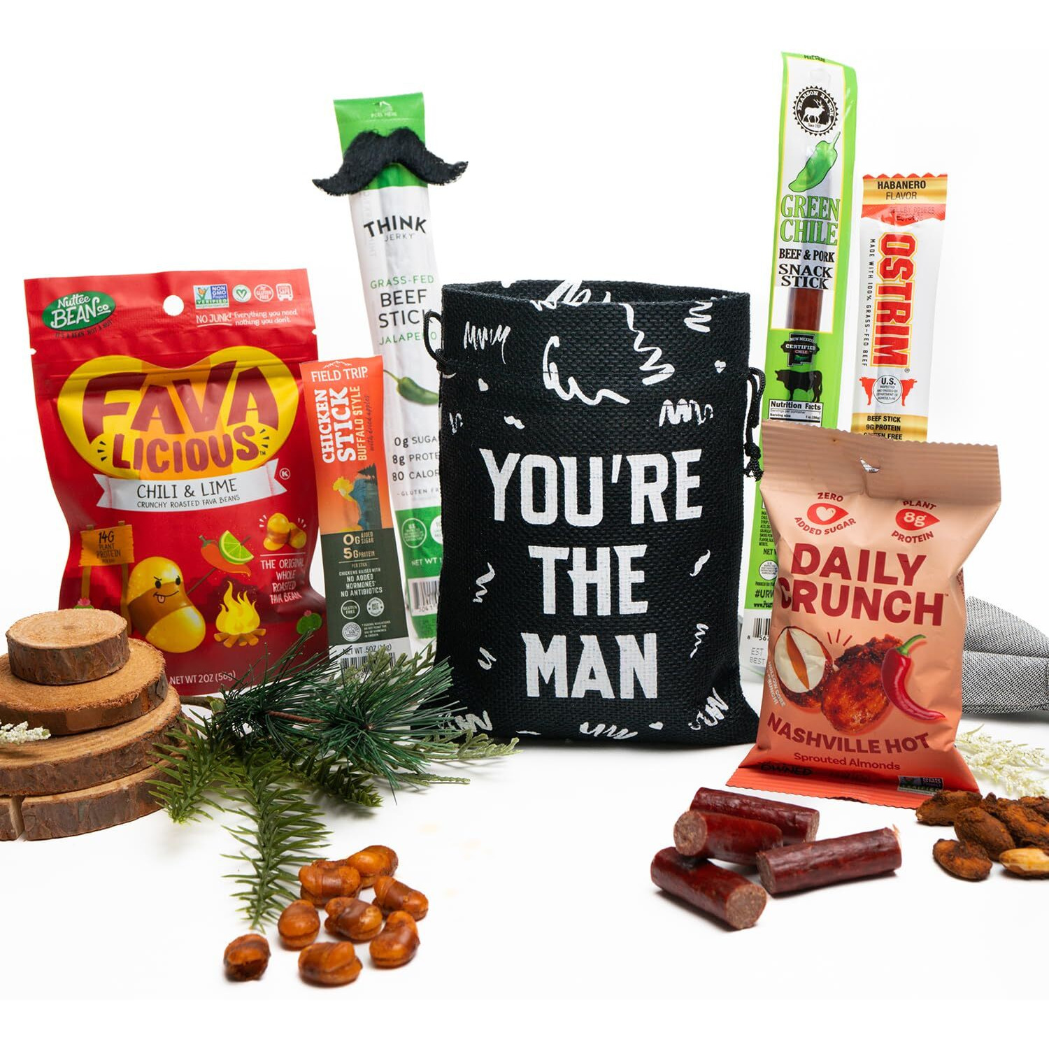 Spicy Jerky And Nuts Prefilled Gift Bag For Men - You'Re The Man Bag Includes Variety Of Beef And Chicken Sticks And Nuts - Great Gift For Men, Dad, Adults