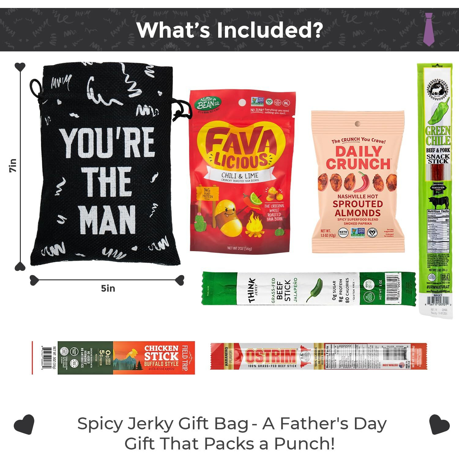 Spicy Jerky And Nuts Prefilled Gift Bag For Men - You'Re The Man Bag Includes Variety Of Beef And Chicken Sticks And Nuts - Great Gift For Men, Dad, Adults