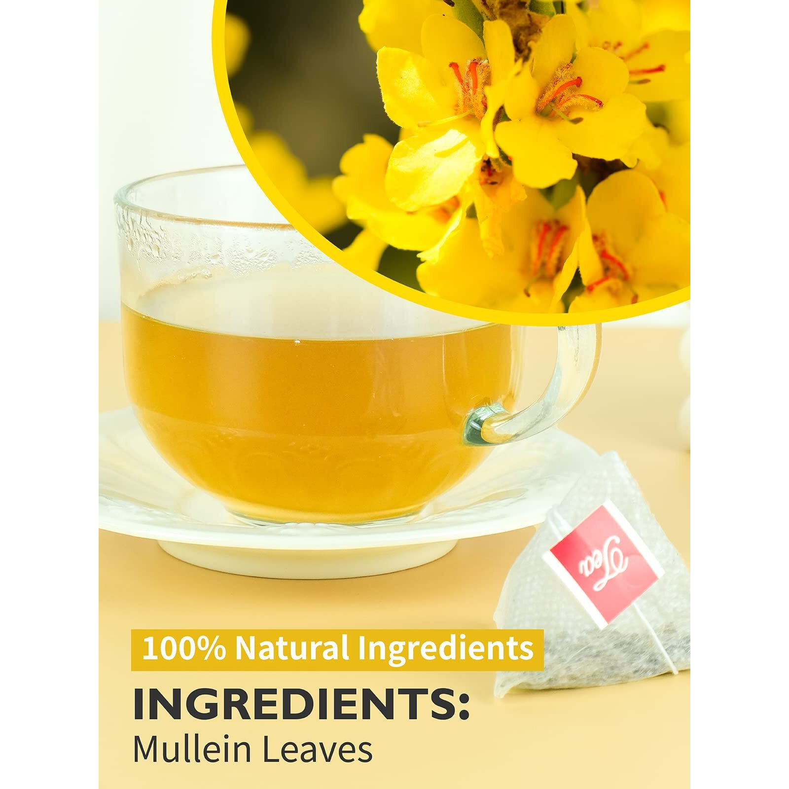 Teelux Mullein Leaf Tea Bags, 3G/Bag, Natural Mullein Leaves, Caffeine Free, Pure Mullein Herbal Tea, 60 Tea Bags