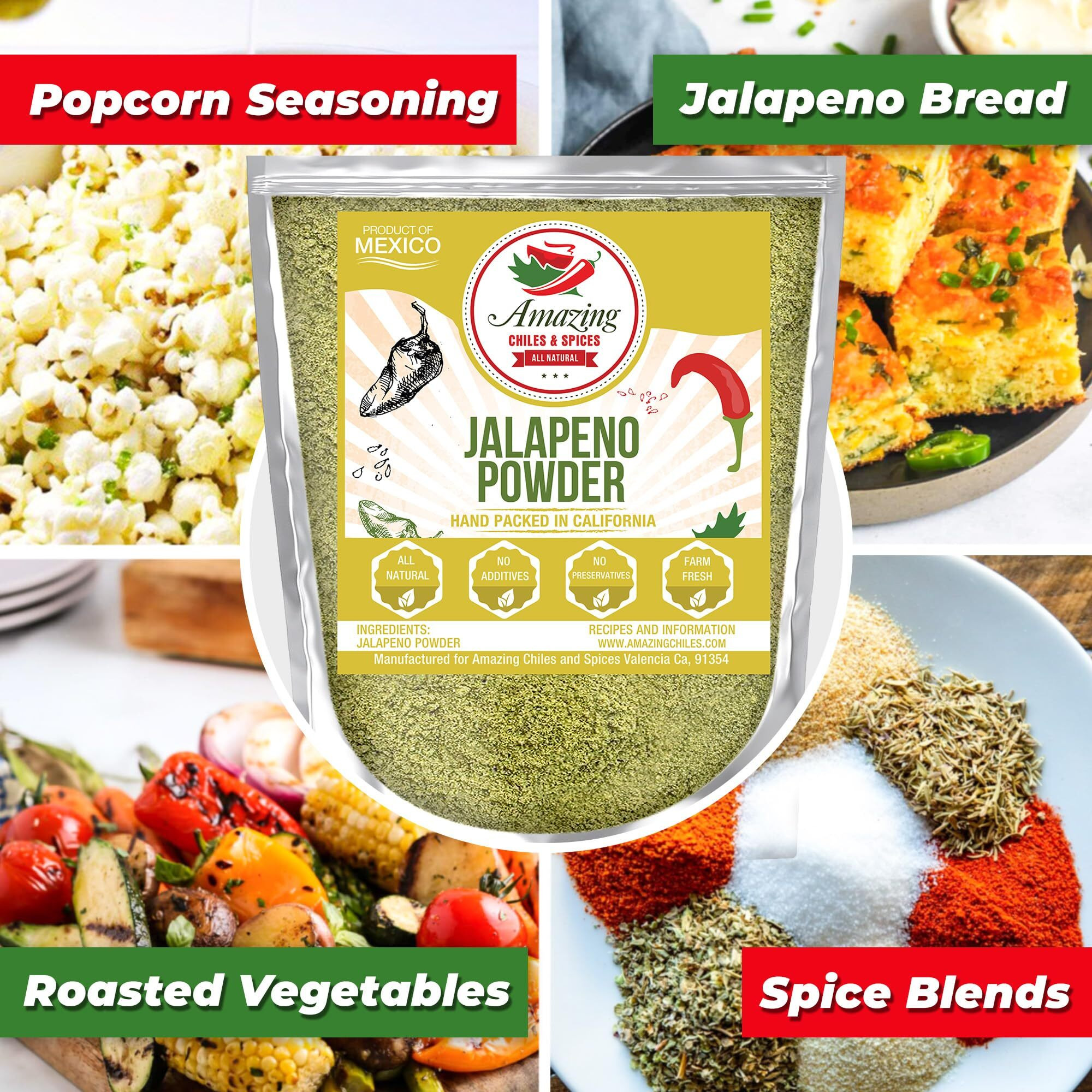 Jalapeno Powder Seasoning 8Oz - Natural And Premium. Great For Chili, Salsa, Spice Blends, Stews, Tacos, Corn Bread. Medium To High Heat - Fruity, Spicy Hot Flavor. By Amazing Chiles & Spices.