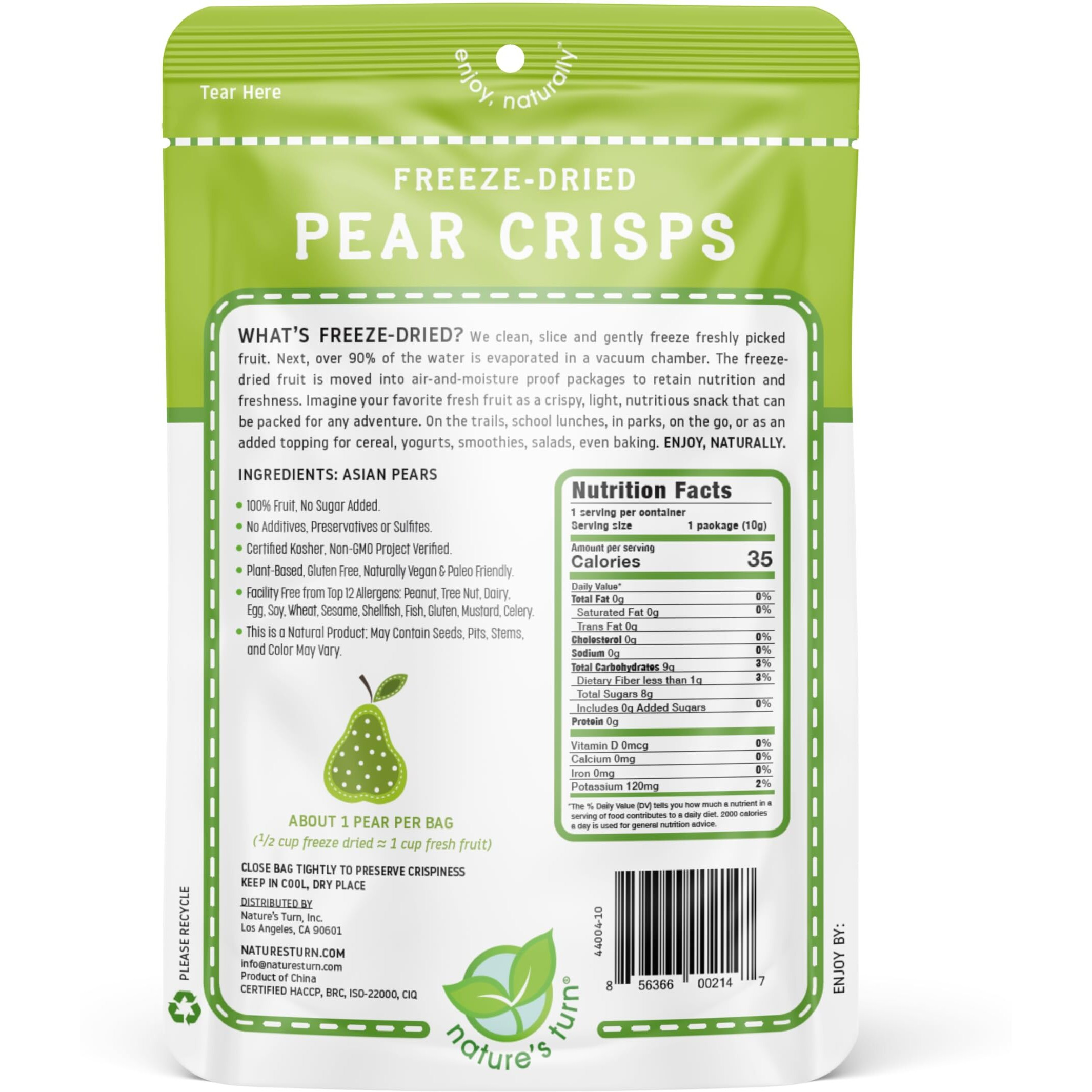 Natures Turn Freeze-Dried Fruit Snacks, Pear Crisps, Pack Of 24 (0.35 Oz Each)