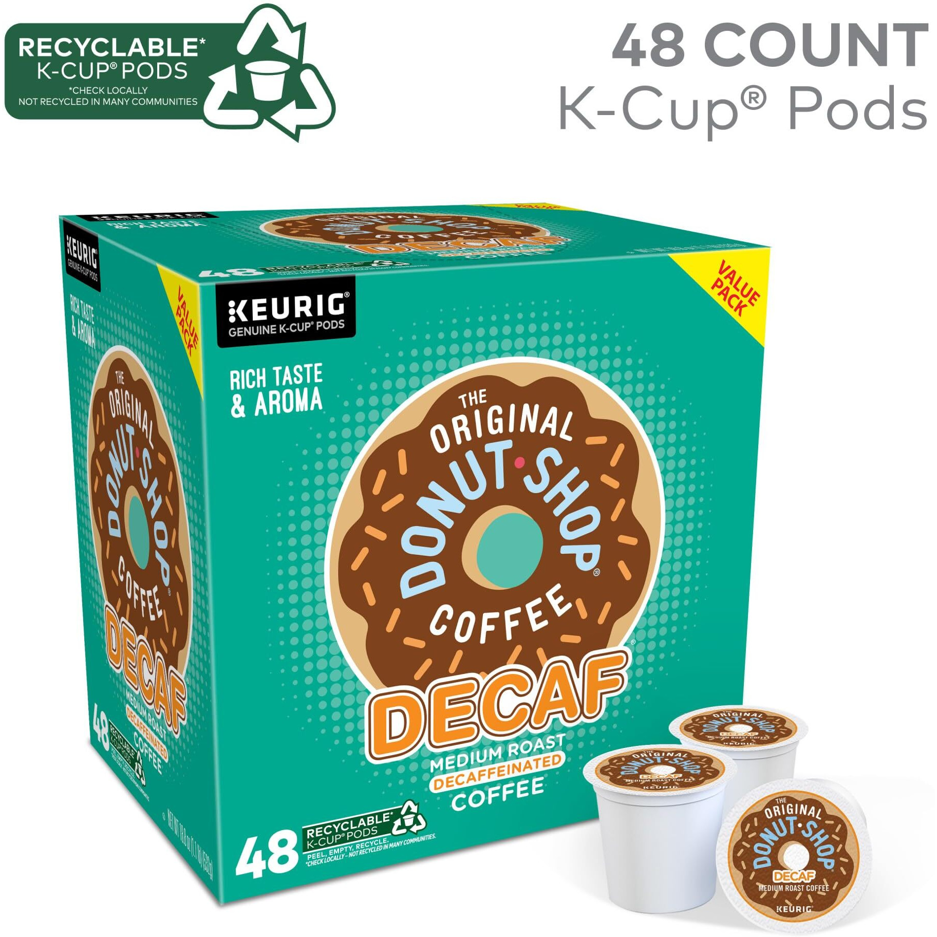 The Original Donut Shop Decaf Keurig Single-Serve K-Cup Pods, Medium Roast Coffee, 48 Count
