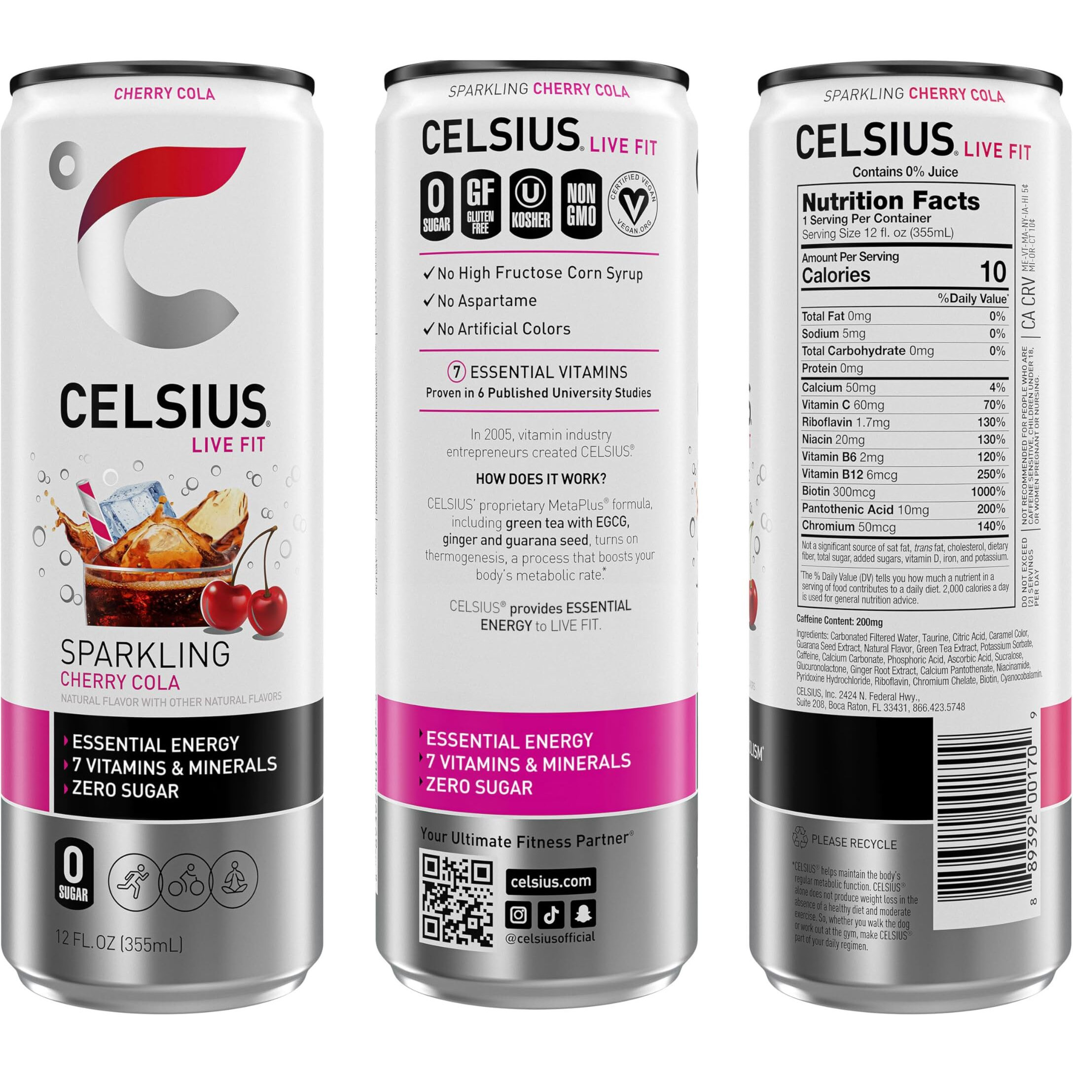 Celsius Sparkling Cherry Cola, Functional Essential Energy Drink 12 Fl Oz (Pack Of 12)