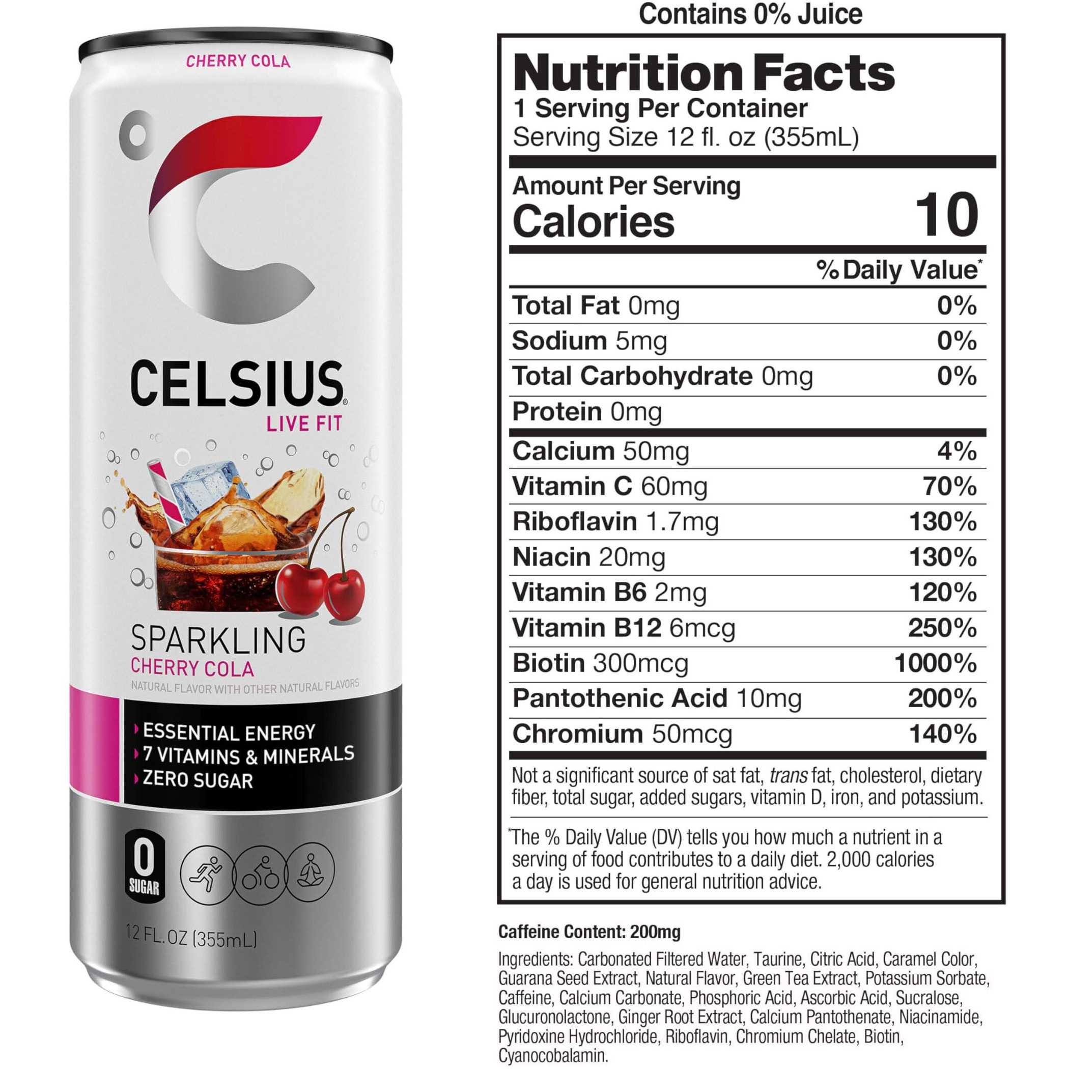 Celsius Sparkling Cherry Cola, Functional Essential Energy Drink 12 Fl Oz (Pack Of 12)