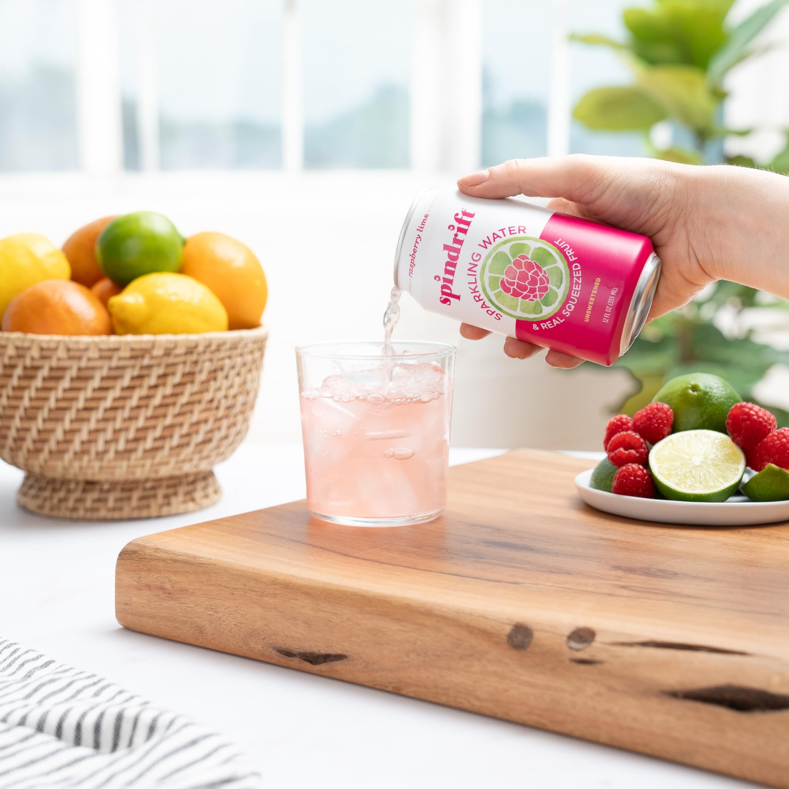 Spindrift Sparkling Water, Raspberry Lime Flavored, Made With Real Squeezed Fruit, Only 9 Calories Per Can, 12 Fl Oz Cans, Pack Of 24