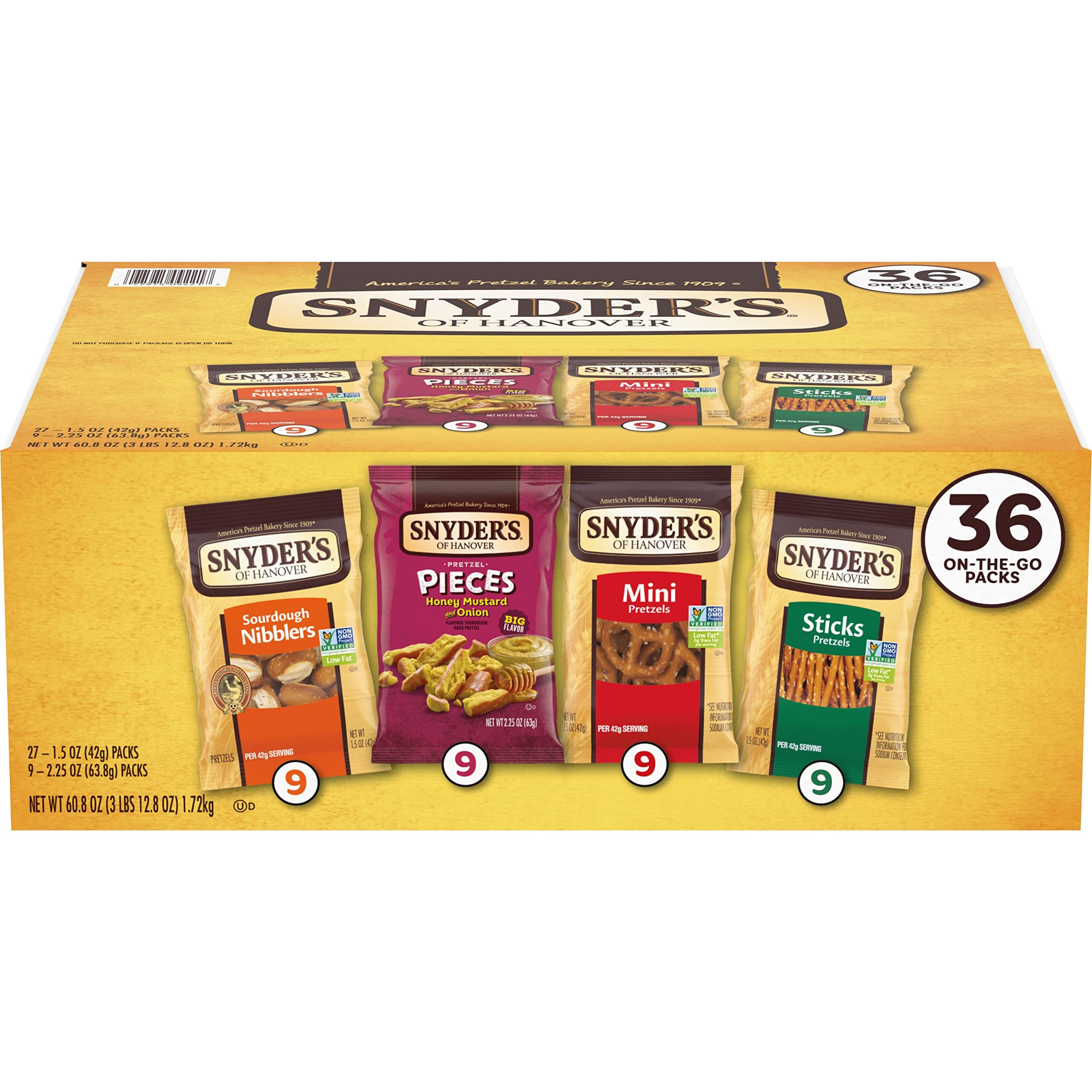Snyder's Of Hanover, Variety Pack Pretzels, Individual Packs, 4 Flavors, 36 Ct (Pack Of 36)