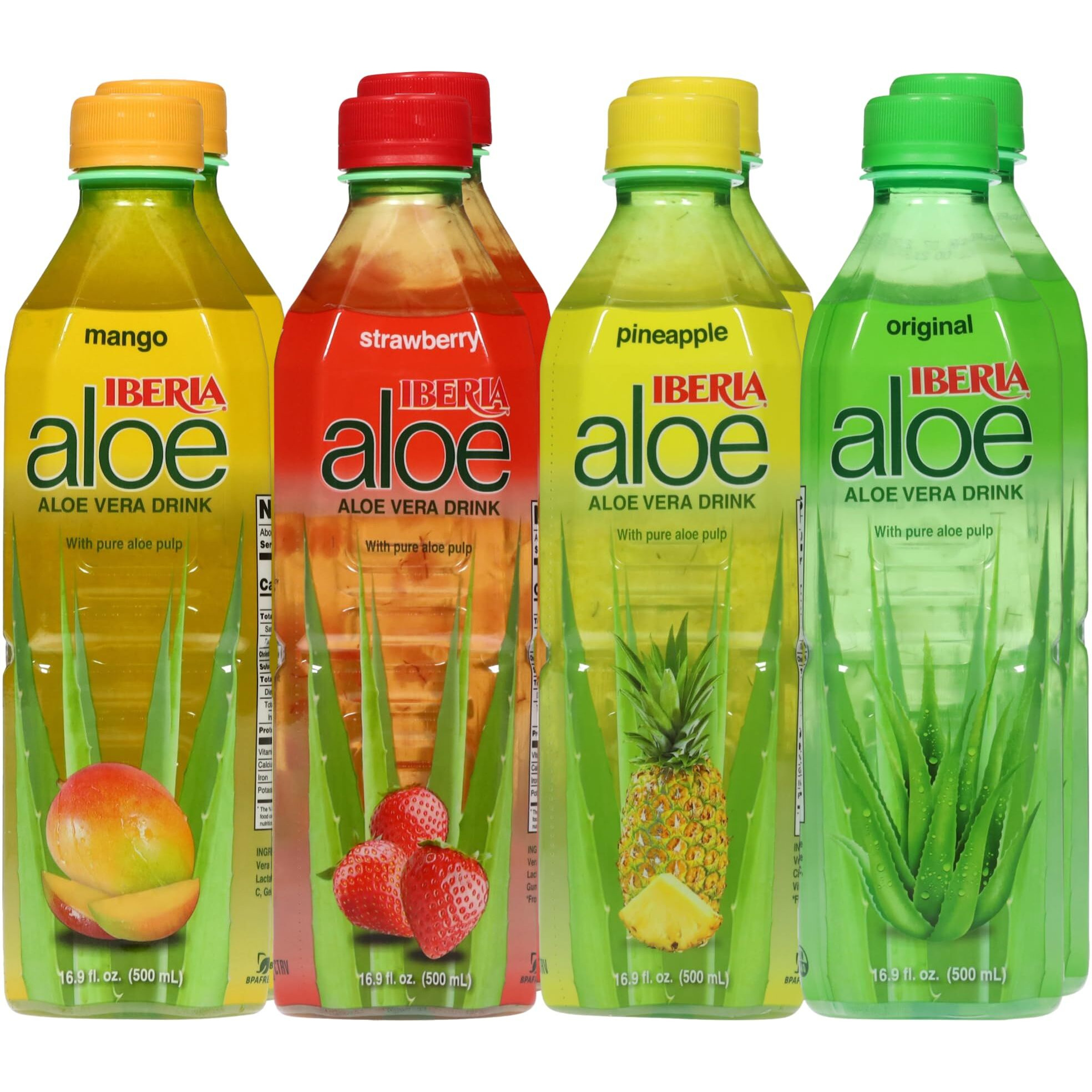 Iberia Aloe Vera Drink With Pure Aloe Pulp, Variety, (Pack Of 8) 2 X Original, 2 X Mango, 2 X Pineapple, 2 X Strawberry