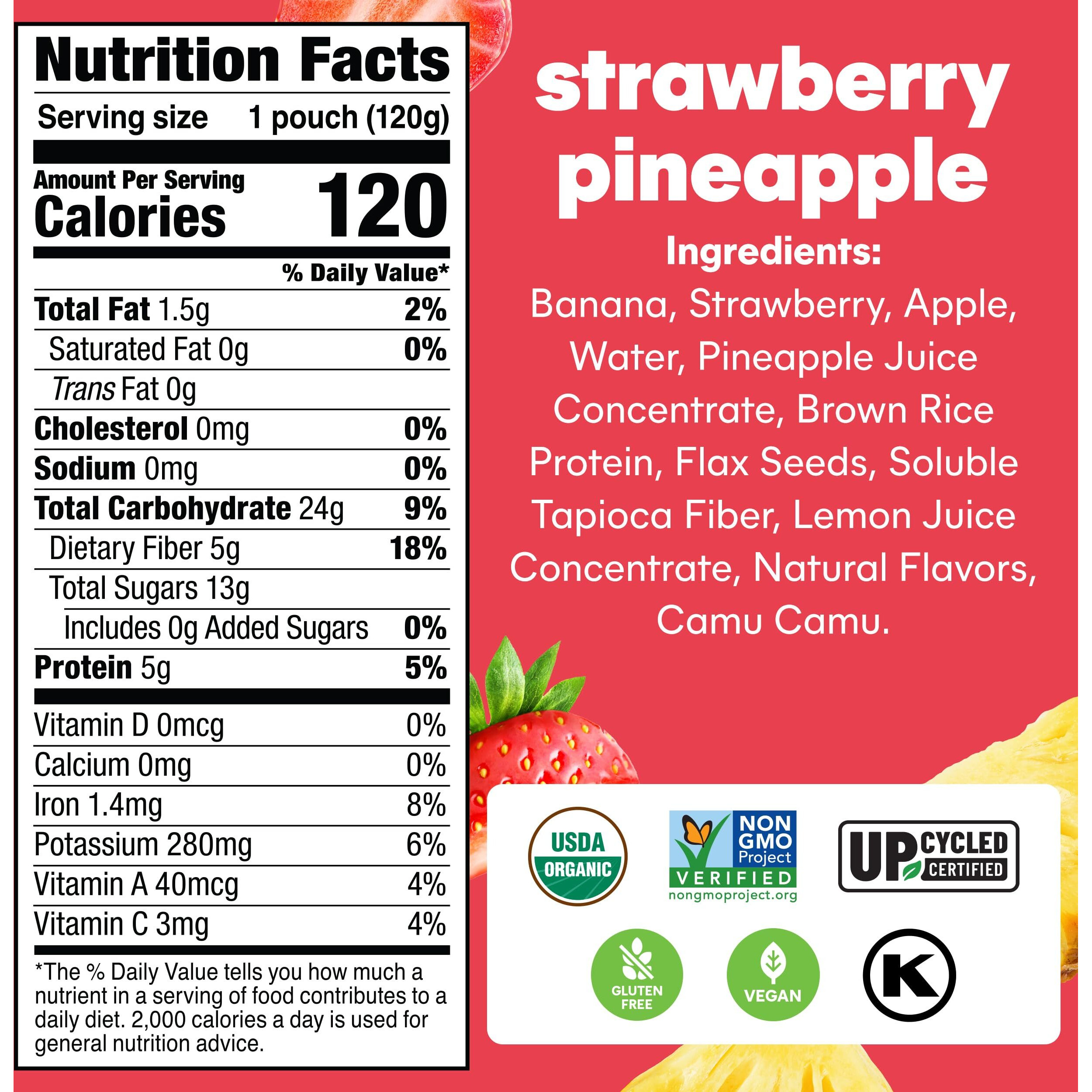 Noka Superfood Fruit Smoothie Pouches, Strawberry Pineapple, Healthy Snacks With Flax Seed, Prebiotic Fiber And Plant Protein, Vegan And Gluten Free, Organic Squeeze Pouch, 4.22 Oz, 12 Count