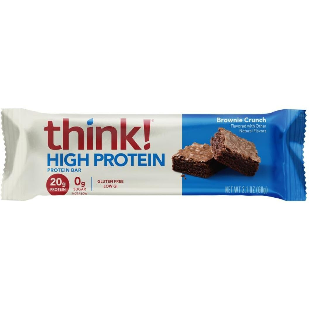 Think Protein Bars, High Protein Snacks, Gluten Free, Kosher Friendly, Brownie Crunch, Nutrition Bars, 2.1 Oz Per Bar, 12 Count (Packaging May Vary)