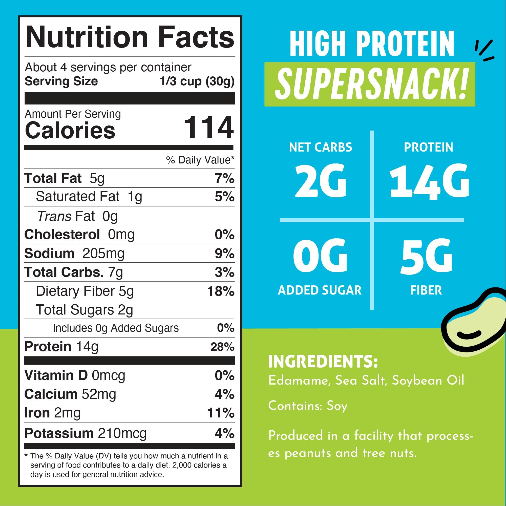 The Only Bean - Crunchy Roasted Edamame Beans (Sea Salt) - Keto Snacks (2G Net) - High Protein Healthy Snacks (14G Protein) - Low Carb & Calorie, Gluten-Free Snack, Vegan Food - 4 Oz (3 Pack)