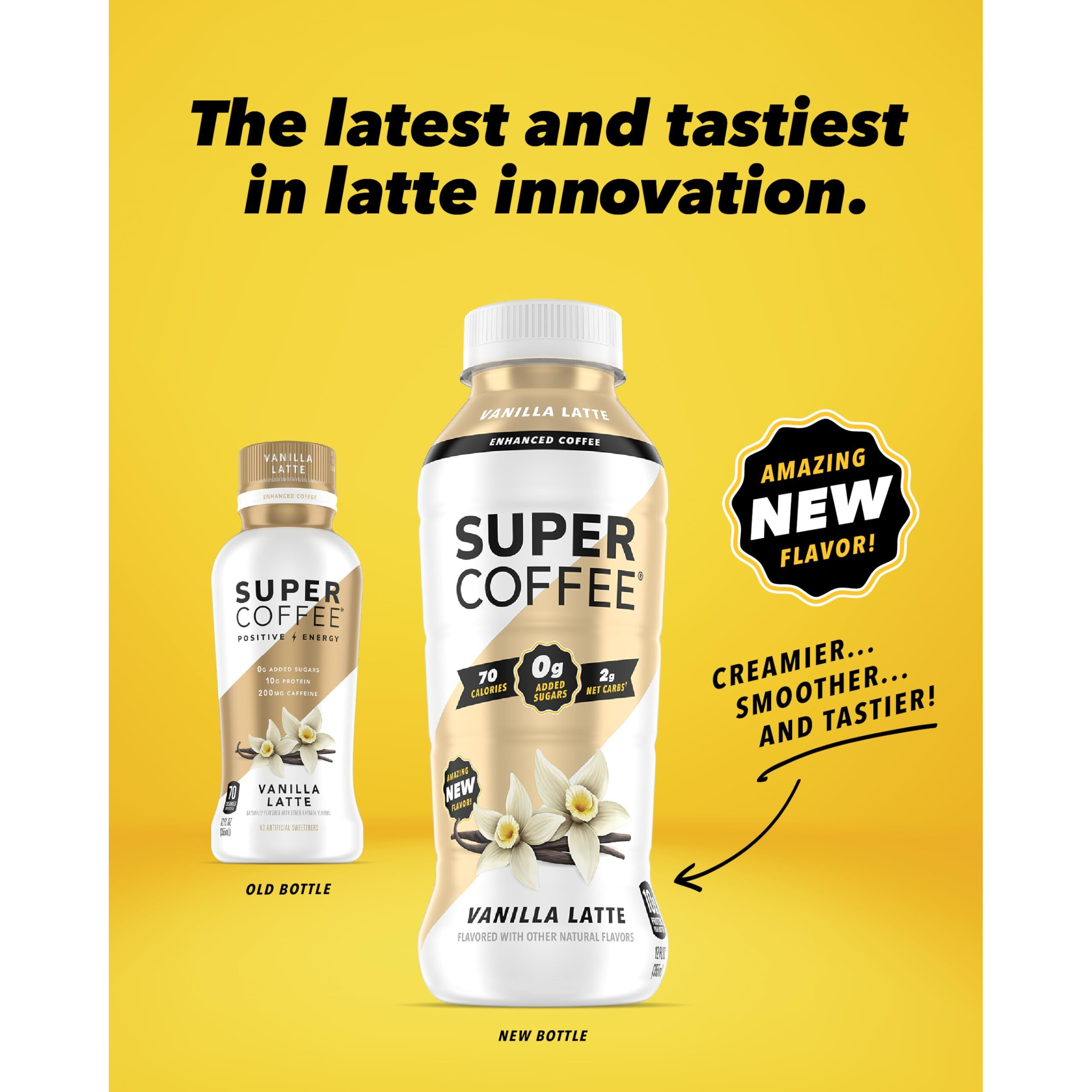 Super Coffee, Ready To Drink Iced Coffee, Vanilla Latte (12 Ounce Bottles, Pack Of 12) - Low Net Carbs, No Added Sugar, Keto Friendly, 10G Of Protein, Low Calorie, Protein Coffee, Smart Coffee