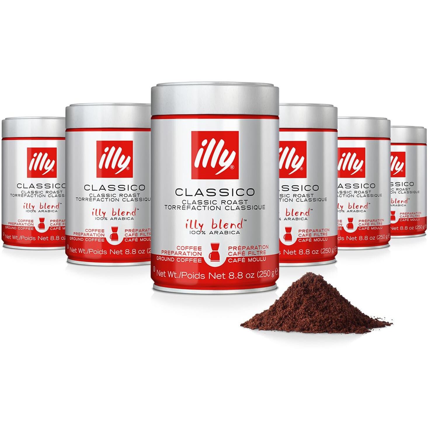 Illy Drip Coffee - Ground Coffee - 100% Arabica Ground Coffee - Classico Medium Roast - Notes Of Caramel, Orange Blossom & Jasmine - No Preservatives - Mild & Balanced - 8.8 Ounce (Pack Of 6)