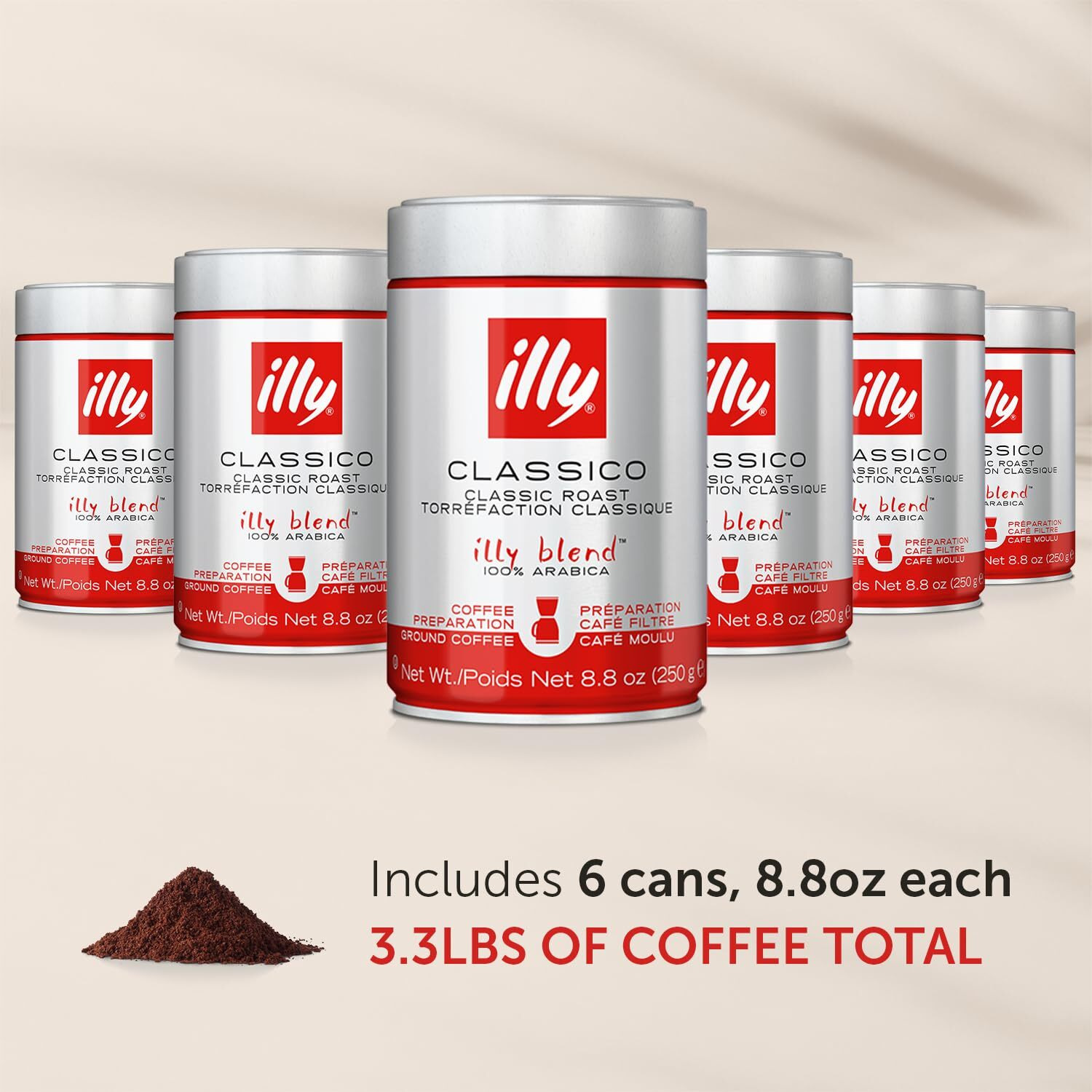 Illy Drip Coffee - Ground Coffee - 100% Arabica Ground Coffee - Classico Medium Roast - Notes Of Caramel, Orange Blossom & Jasmine - No Preservatives - Mild & Balanced - 8.8 Ounce (Pack Of 6)
