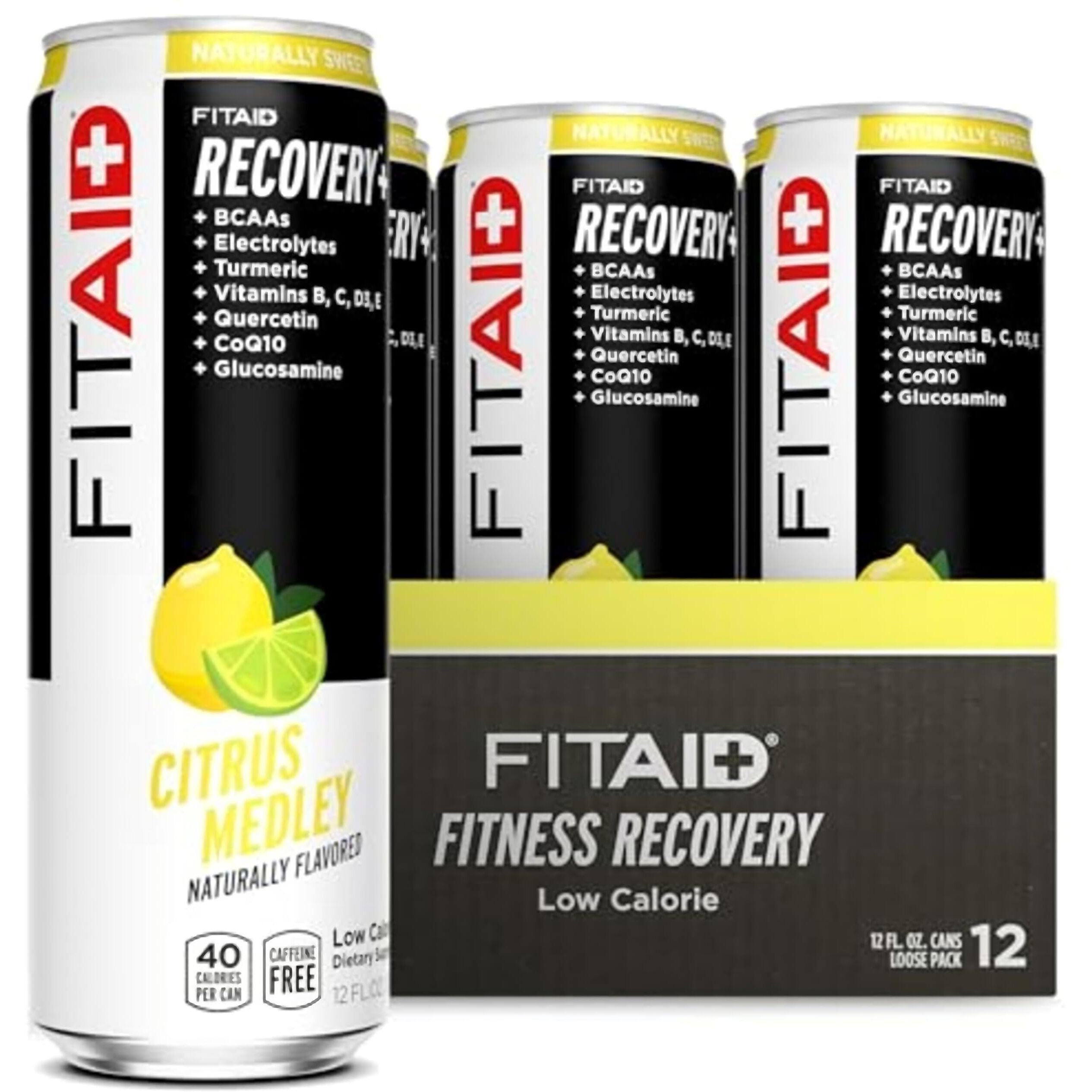 Fitaid Recovery Blend, Bcaas, Vitamin B6, B12, Glucosamine, Electrolytes, 100% Clean, Paleo, B-Complex, Citrus Medley, No Sucralose, 12-Oz. Cans (Pack Of 12)
