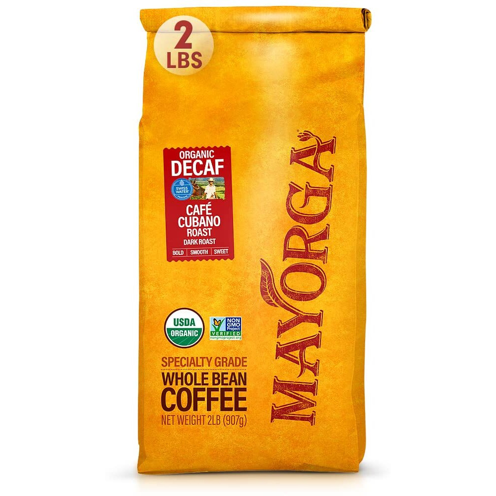 Mayorga Decaf Dark Roast Coffee 2Lb Bag Caf   Swiss Water Decaffeinated Cubano Roast Coffee - 100% Arabica Whole Coffee Beans - Smoothest Organic Coffee - Specialty Grade, Non-Gmo, Direct Trade