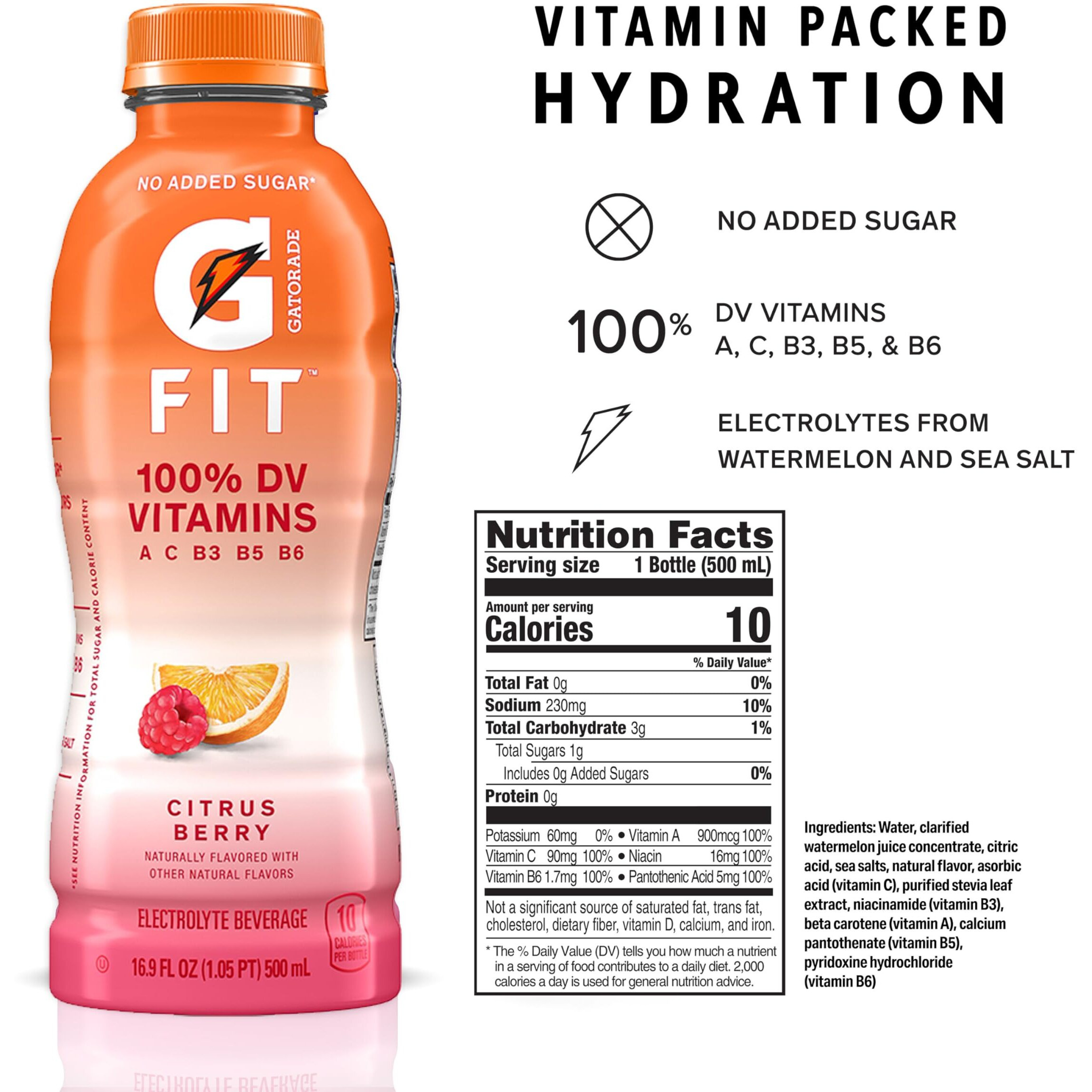 Gatorade Fit Electrolyte Beverage, Healthy Real Hydration, Citrus Berry, 16.9.Oz Bottles (12 Pack)