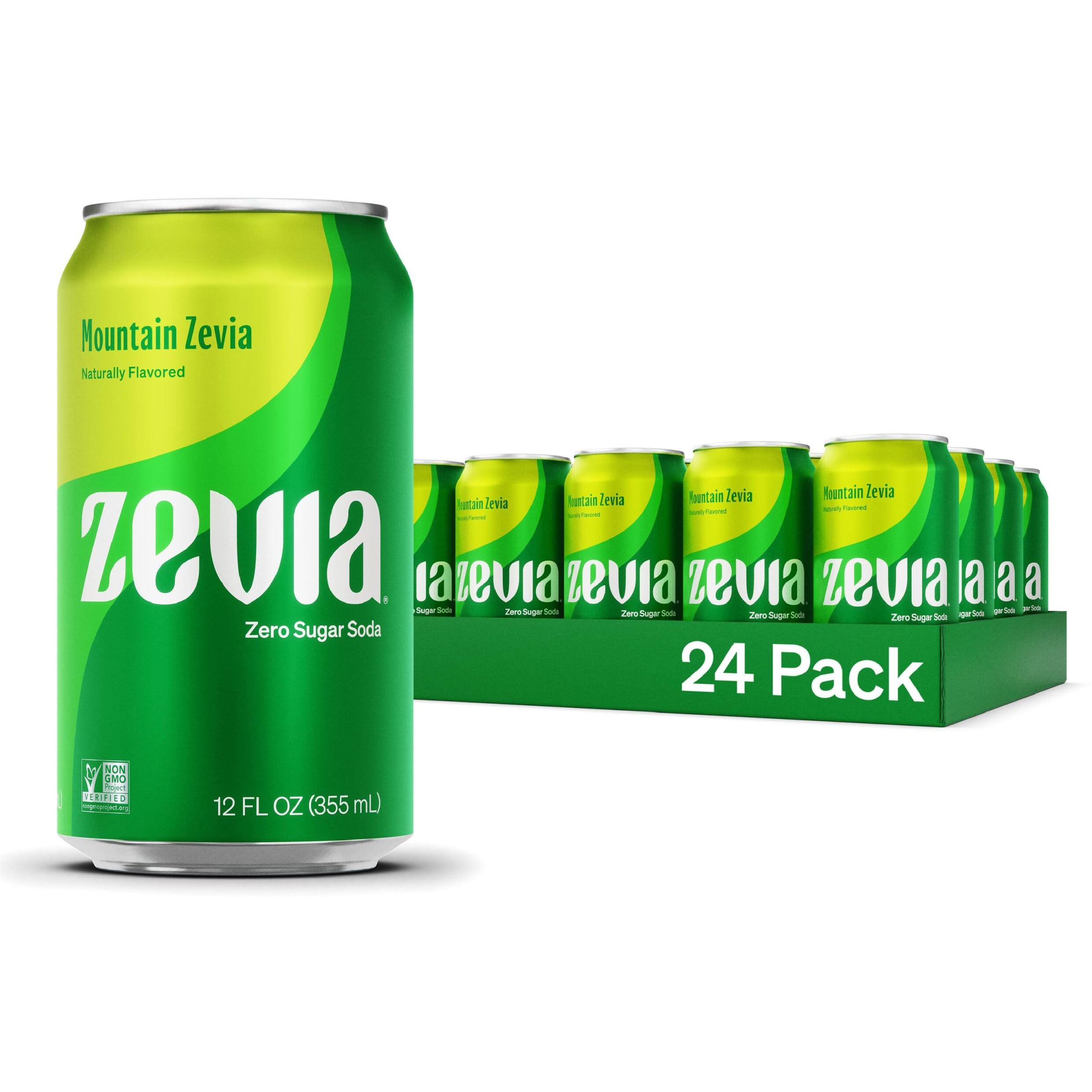 Zevia Zero Sugar, Mountain Zevia Soda, 12 Fl Oz Cans (Pack Of 24)