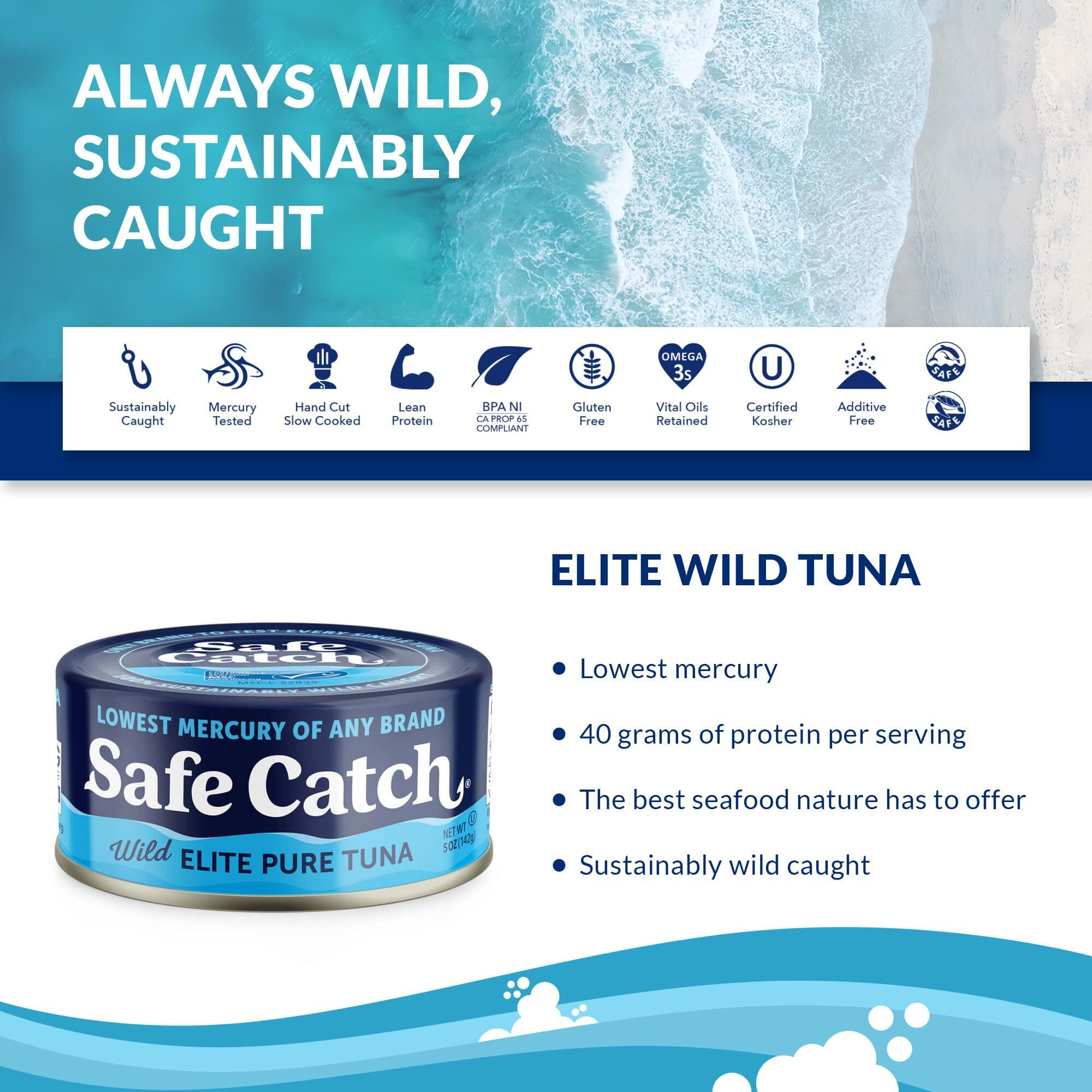 Safe Catch Canned Wild Tuna Fish, Wild Caught, Lowest Mercury, Gluten-Free, Kosher, Non-Gmo, Whole30 Approved, Paleo, Keto Food, 5Oz Can, 12-Pack
