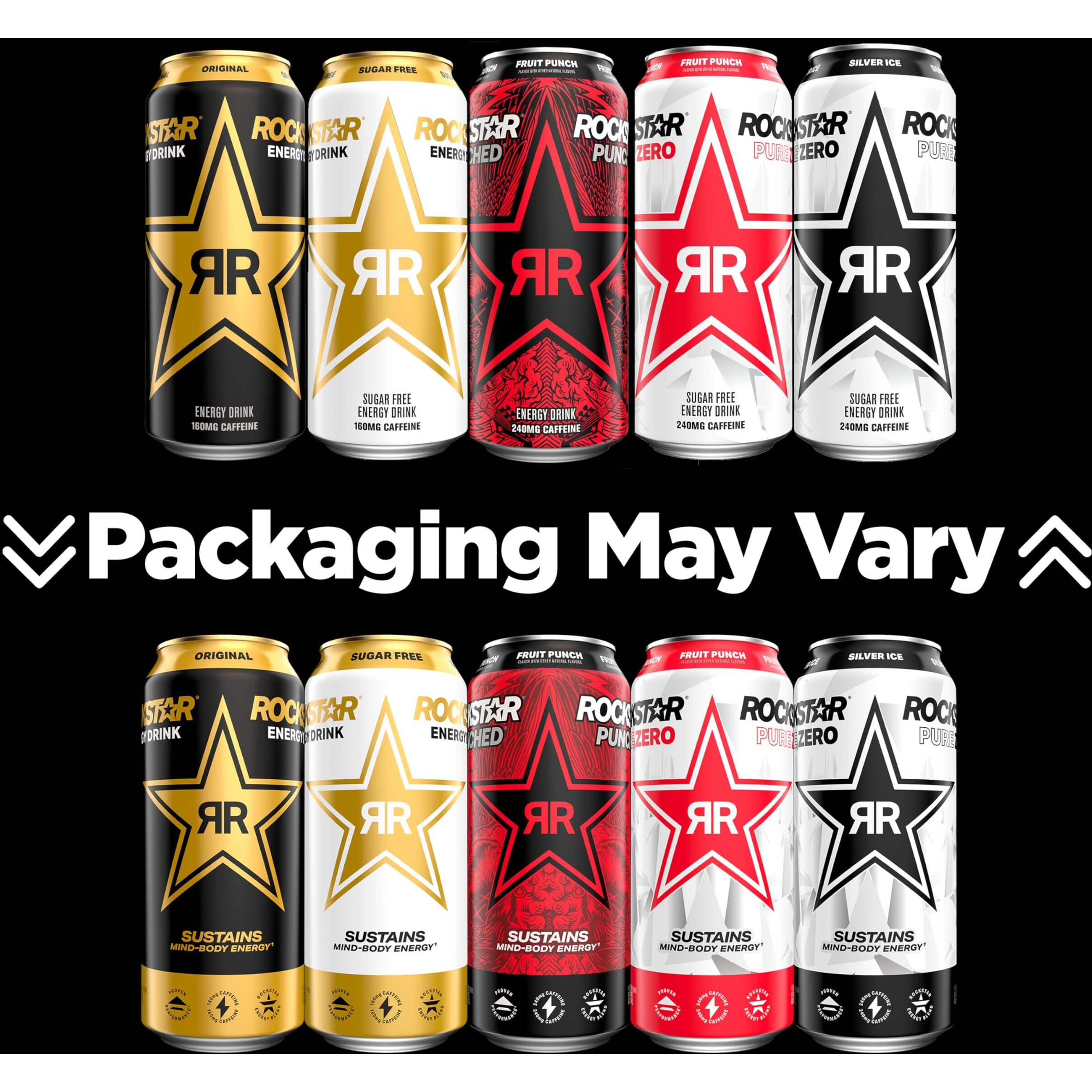 Rockstar Pure Zero Energy Drink,4 Flavor Pure Zero Variety Pack, 0 Sugar, With Caffeine And Taurine, 16Oz Cans (12 Pack) (Packaging May Vary)