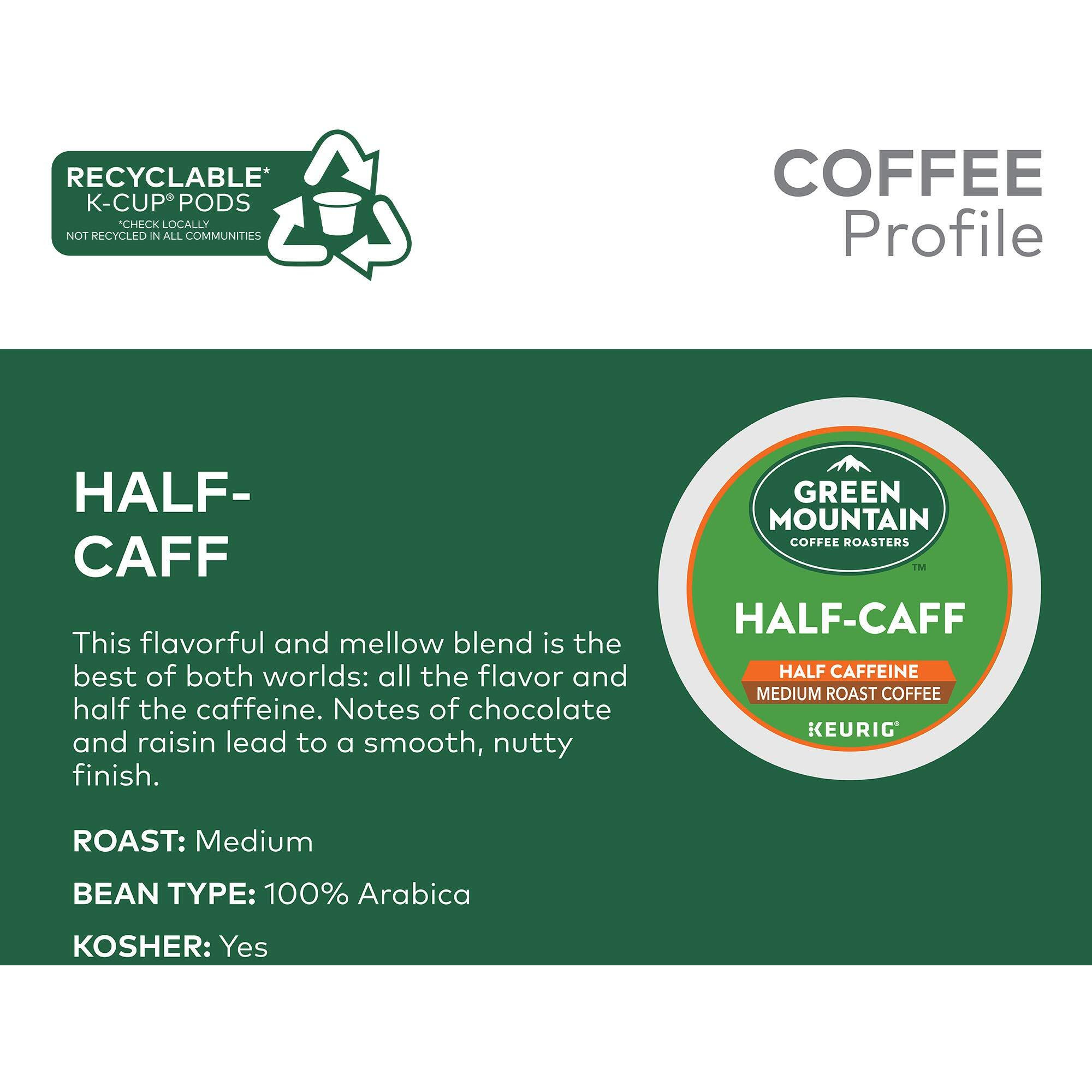 Green Mountain Coffee Roasters Half Caff Coffee, Keurig Single-Serve K-Cup Pods, Medium Roast, 96 Count (4 Packs Of 24)