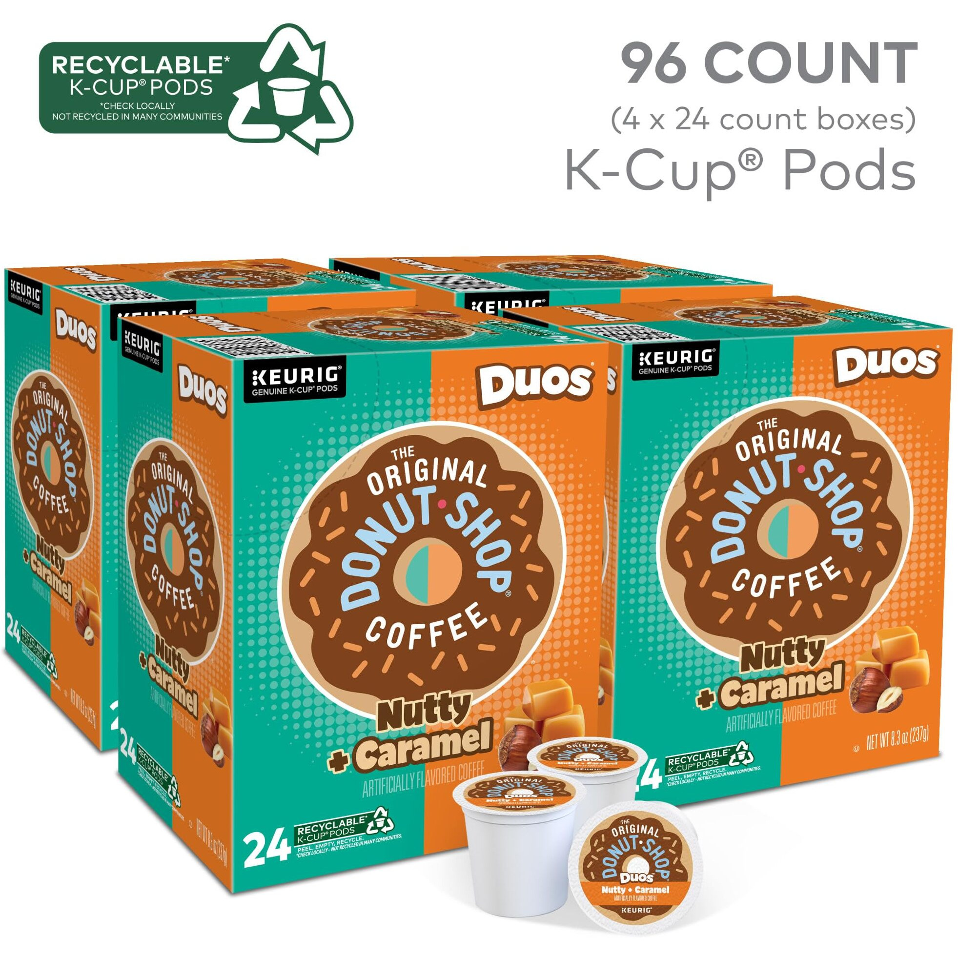 The Original Donut Shop Duos Nutty + Caramel Keurig Single-Serve K-Cup Pods, Medium Roast Coffee, 96 Count (4 Packs Of 24)