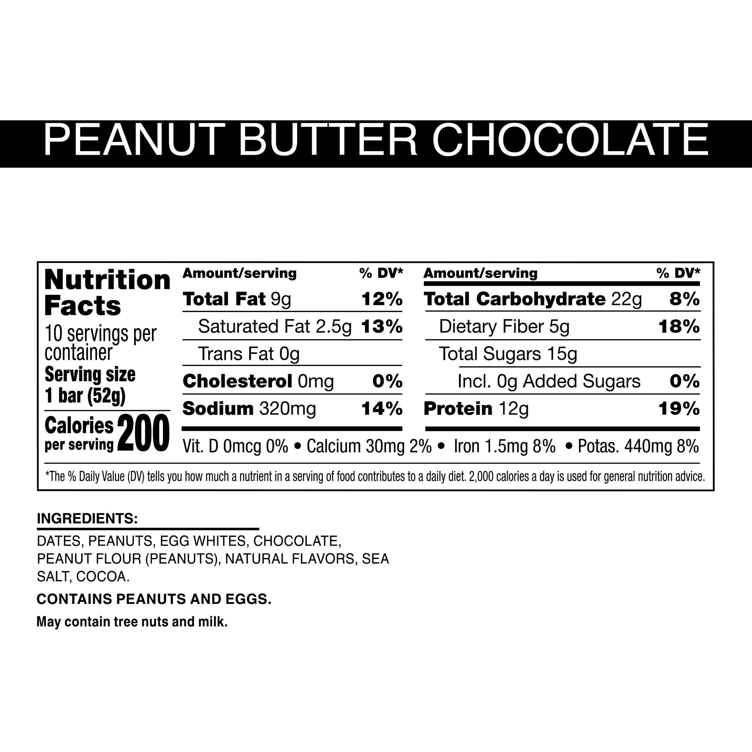 Rxbar Protein Bars, Protein Snack, Snack Bars, Peanut Butter Chocolate, 18.3Oz Box (10 Bars)