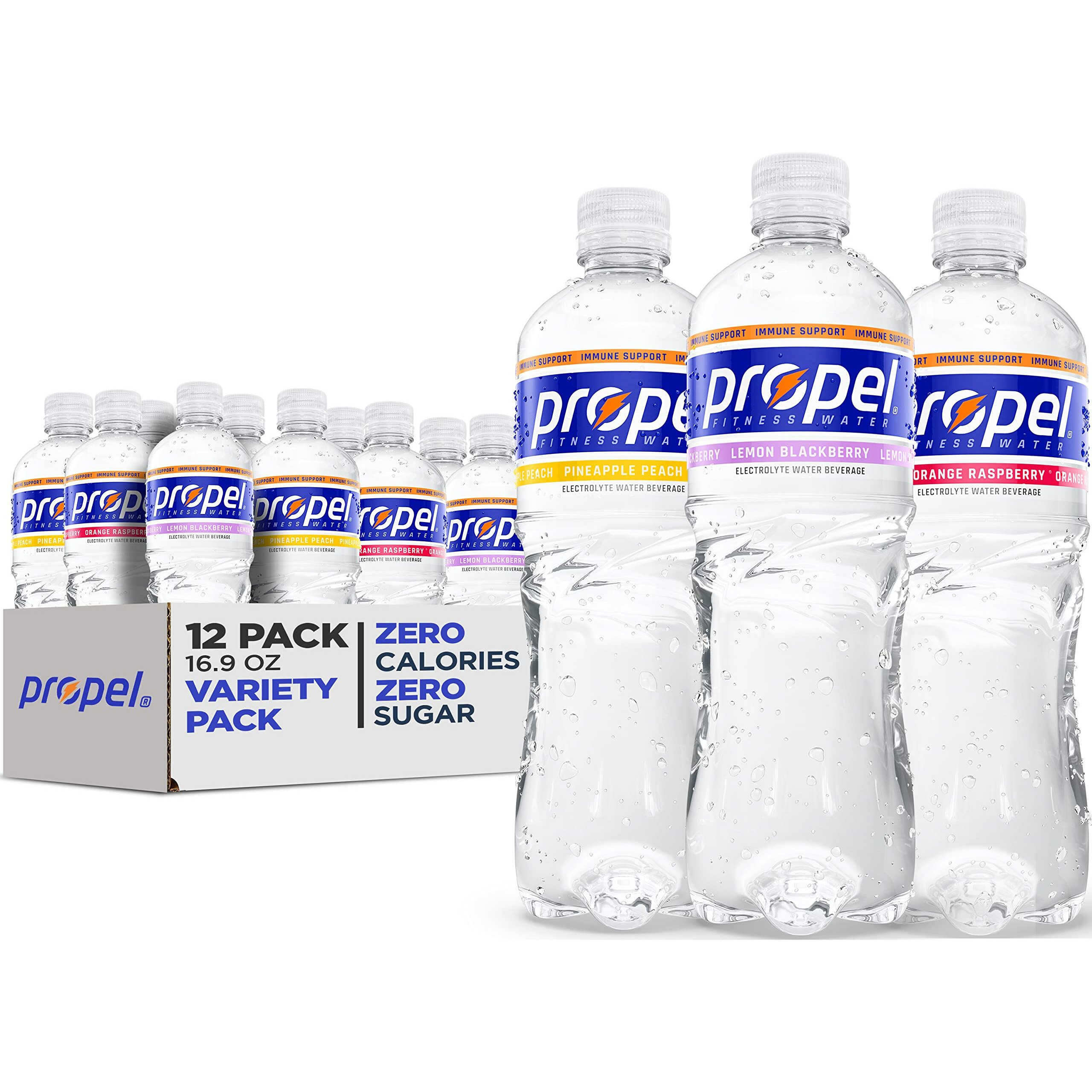 Propel Immune Support With Vitamin C + Zinc, 3 Flavor Variety Pack, 16 Fl Oz (Pack Of 12)