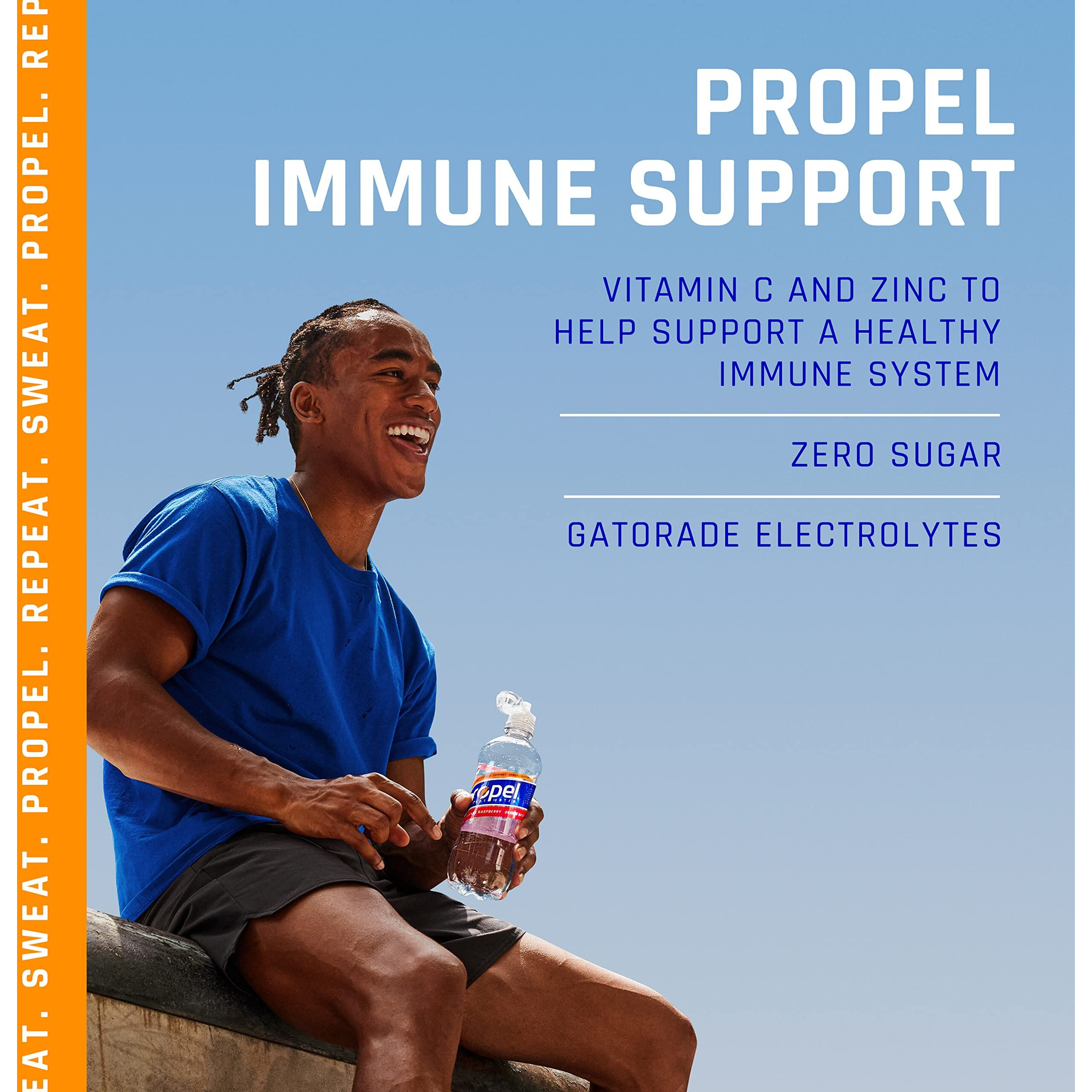 Propel Immune Support With Vitamin C + Zinc, 3 Flavor Variety Pack, 16 Fl Oz (Pack Of 12)