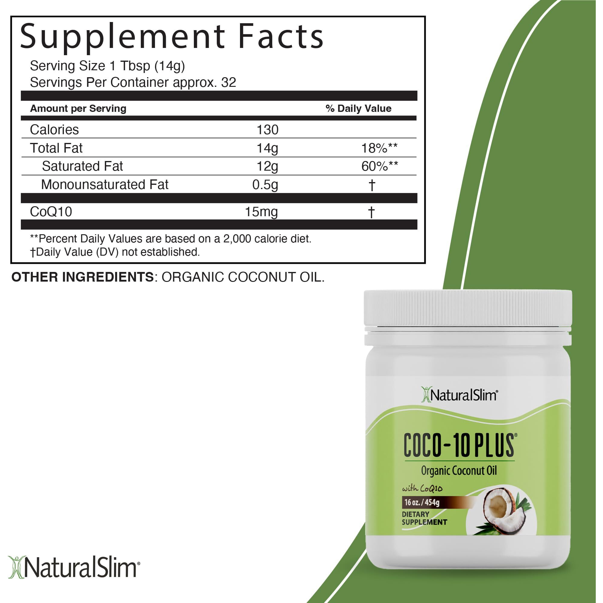 Naturalslim Coconut Oil With Coq10 - Mct Oil Organic Coconut Oil For Baking, Mixing With Shake, Smoothies, Coffee, Or Ingest Directly - Boost Energy, Metabolism And Immune System Fresh Flavor