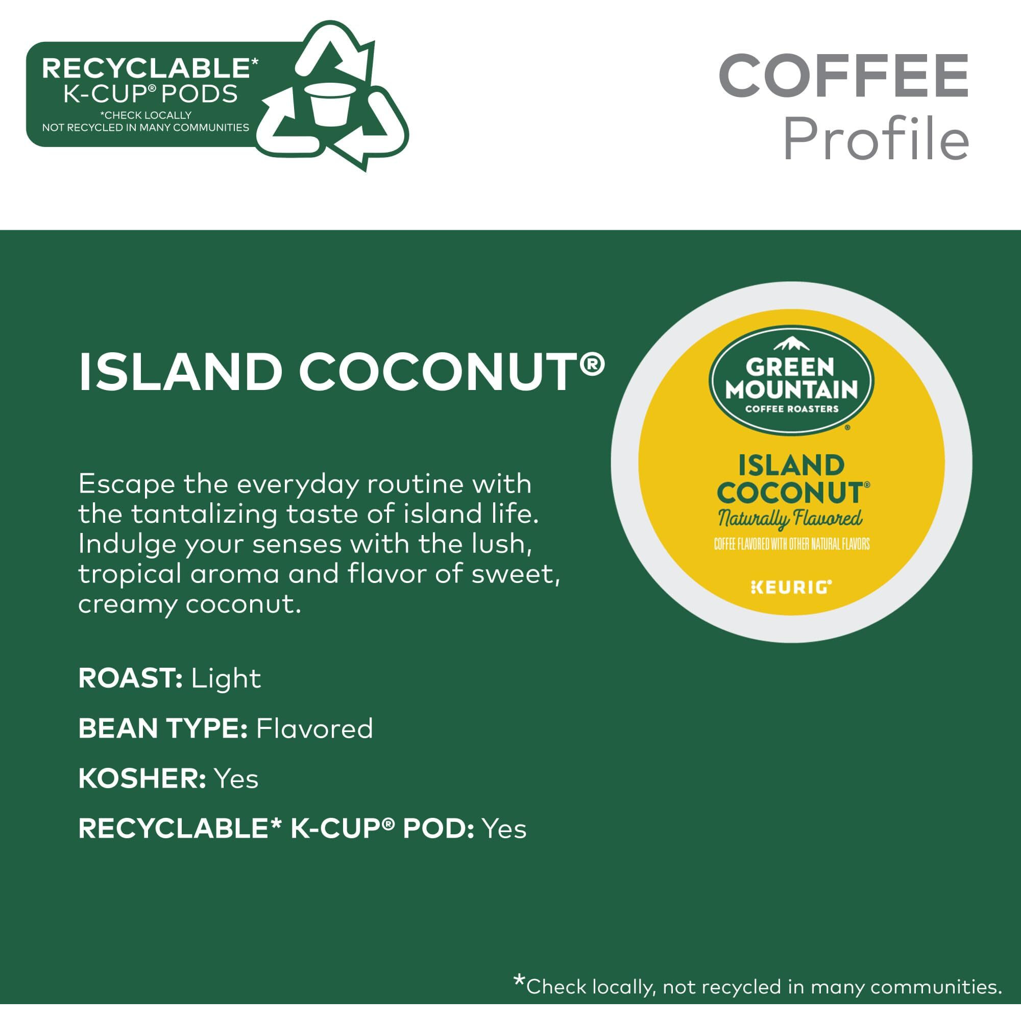 Green Mountain Coffee Roasters Island Coconut Keurig Single-Serve K-Cup Pods, Light Roast Coffee, 96 Count (4 Packs Of 24)