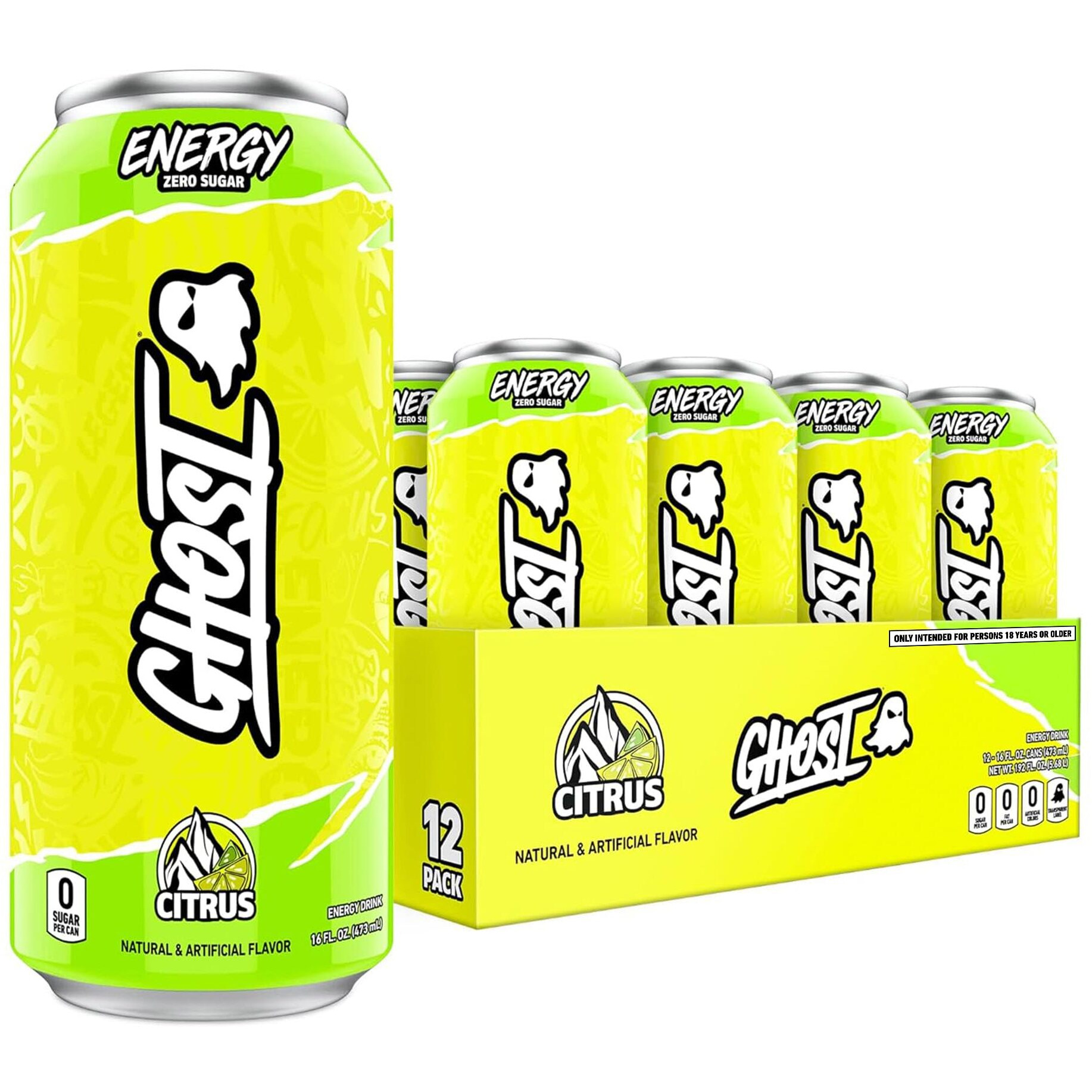 Ghost Energy Drink - 12-Pack, Citrus, 16Oz Cans - Energy & Focus & No Artificial Colors - 200Mg Of Natural Caffeine, L-Carnitine & Taurine - Gluten-Free & Vegan