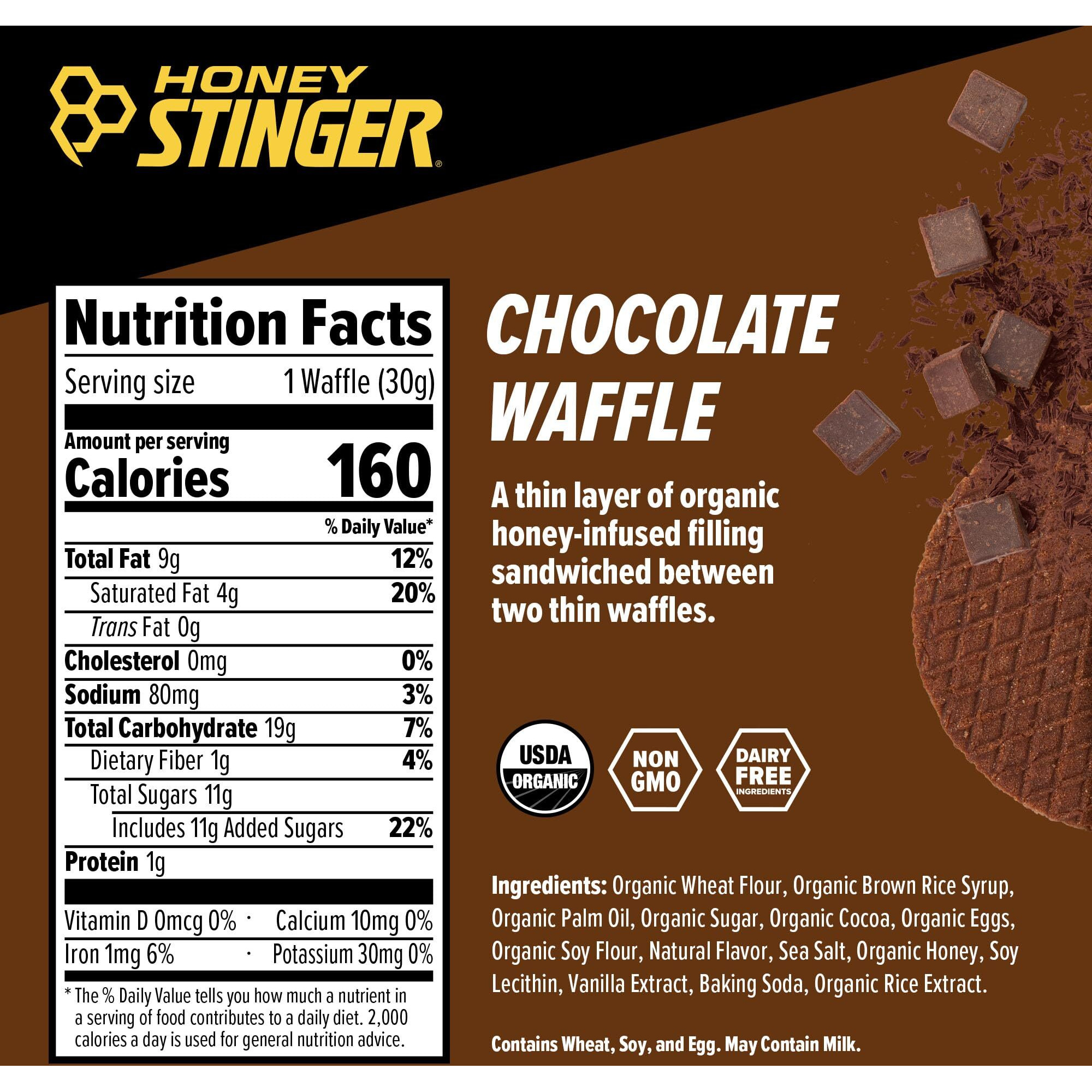 Honey Stinger Organic Chocolate Waffle | Energy Stroopwafel For Exercise, Endurance And Performance | Sports Nutrition For Home & Gym, Pre And Post Workout | Box Of 16 Waffles, 16.96 Ounce