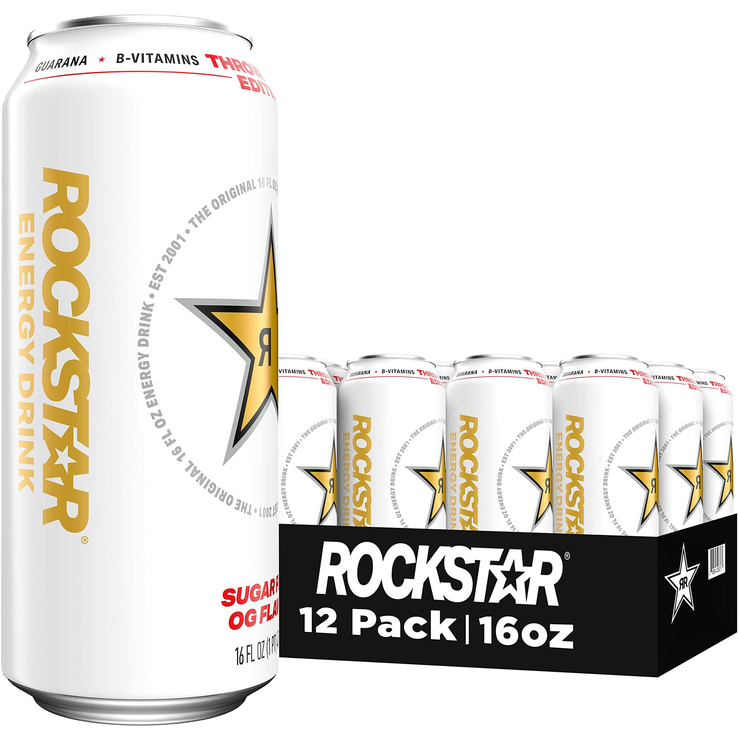 Rockstar Energy Drink, Throwback Edition O.G. Sugar Free, 16 Fl Oz (Pack Of 12)