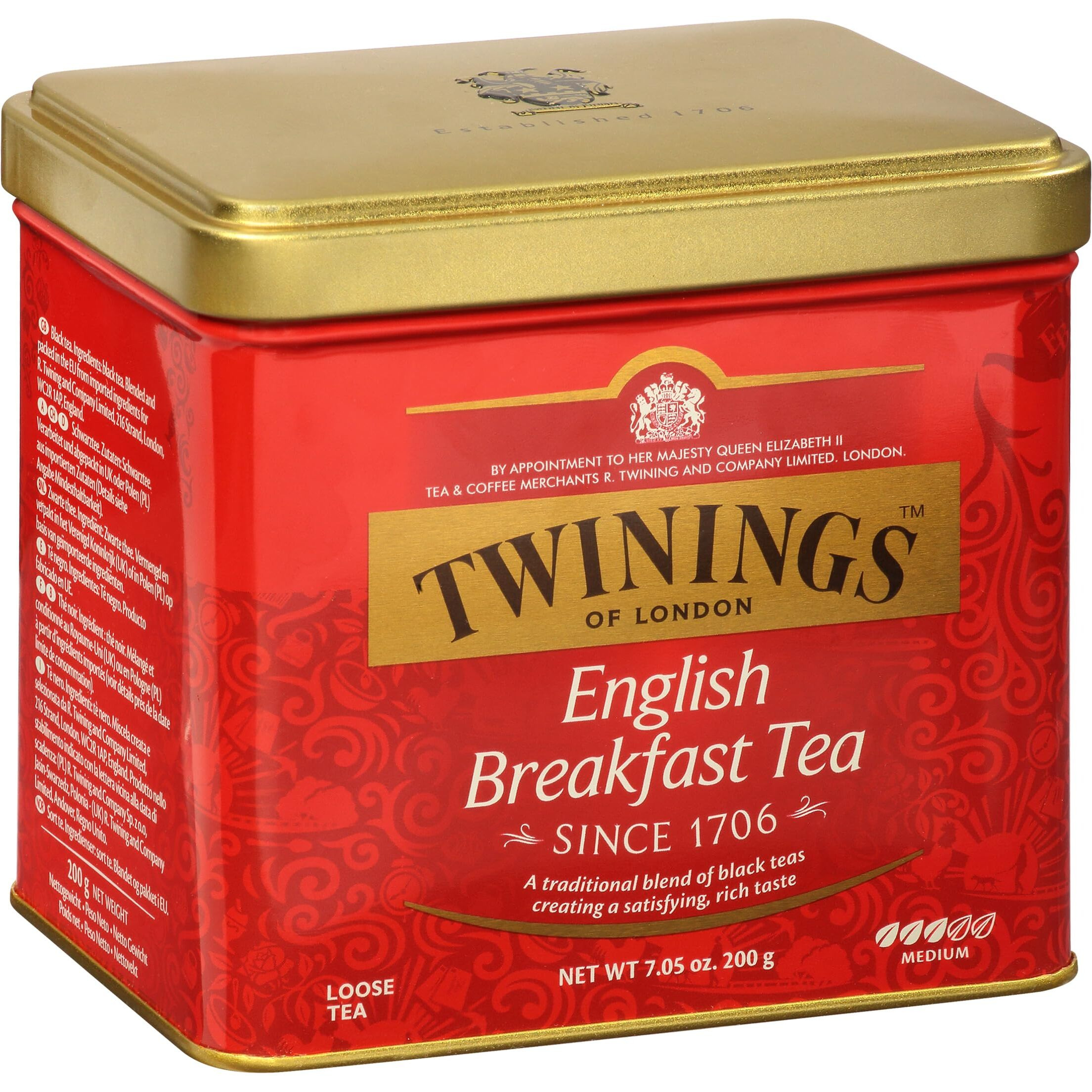 Twinings English Breakfast Loose Tea Tin, 7.05 Ounce Tin (Pack Of 1), Smooth, Flavourful, Robust Black Tea Leaves, Caffeinated, Enjoy Hot Or Iced
