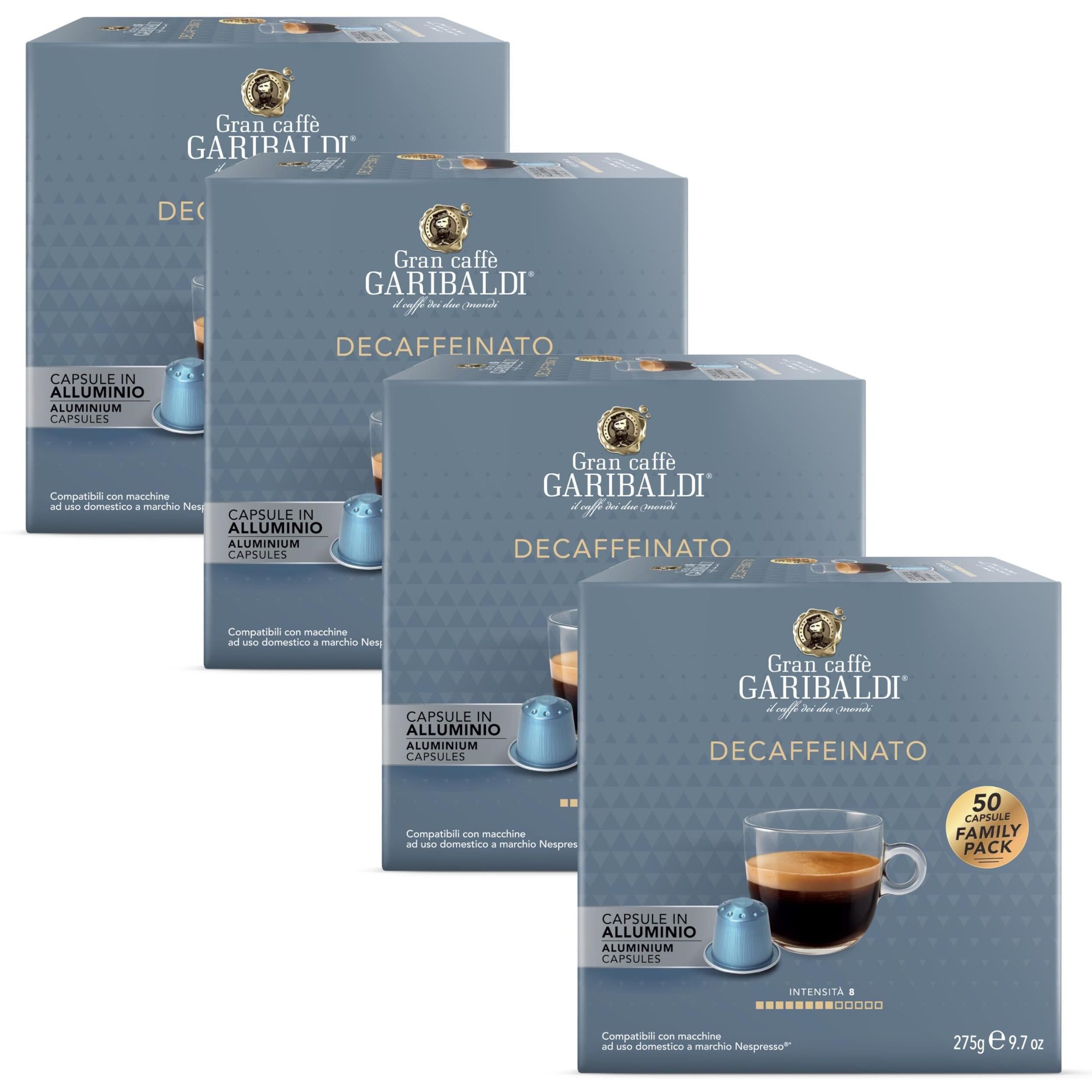 Gran Caff Garibaldi For Nespresso Original Machine 200 Aluminum Pods Certified Genuine Espresso Decaf Pods Compatible With Nespresso Original (Decaf, 200 Count)