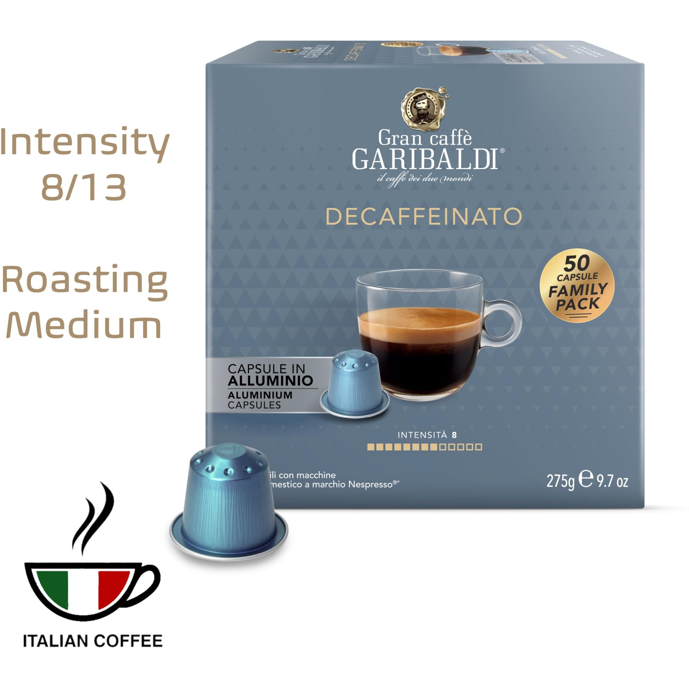Gran Caff Garibaldi For Nespresso Original Machine 200 Aluminum Pods Certified Genuine Espresso Decaf Pods Compatible With Nespresso Original (Decaf, 200 Count)