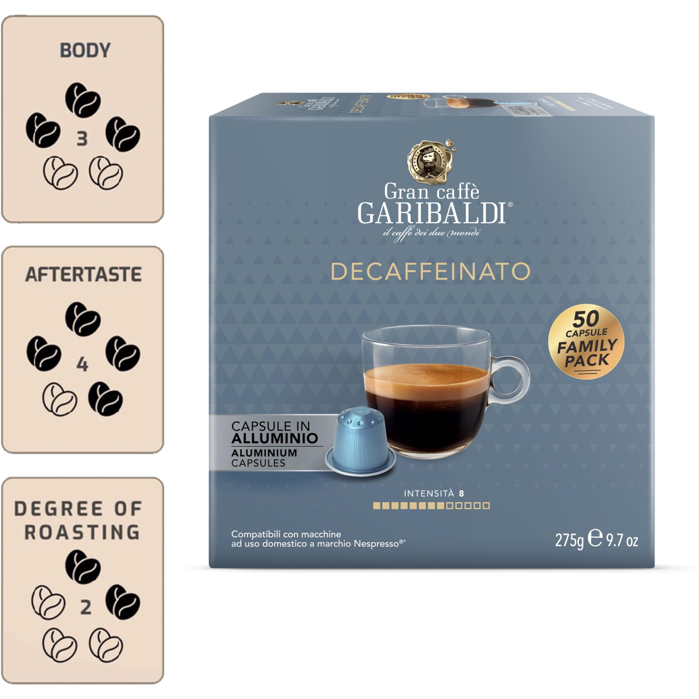 Gran Caff Garibaldi For Nespresso Original Machine 200 Aluminum Pods Certified Genuine Espresso Decaf Pods Compatible With Nespresso Original (Decaf, 200 Count)
