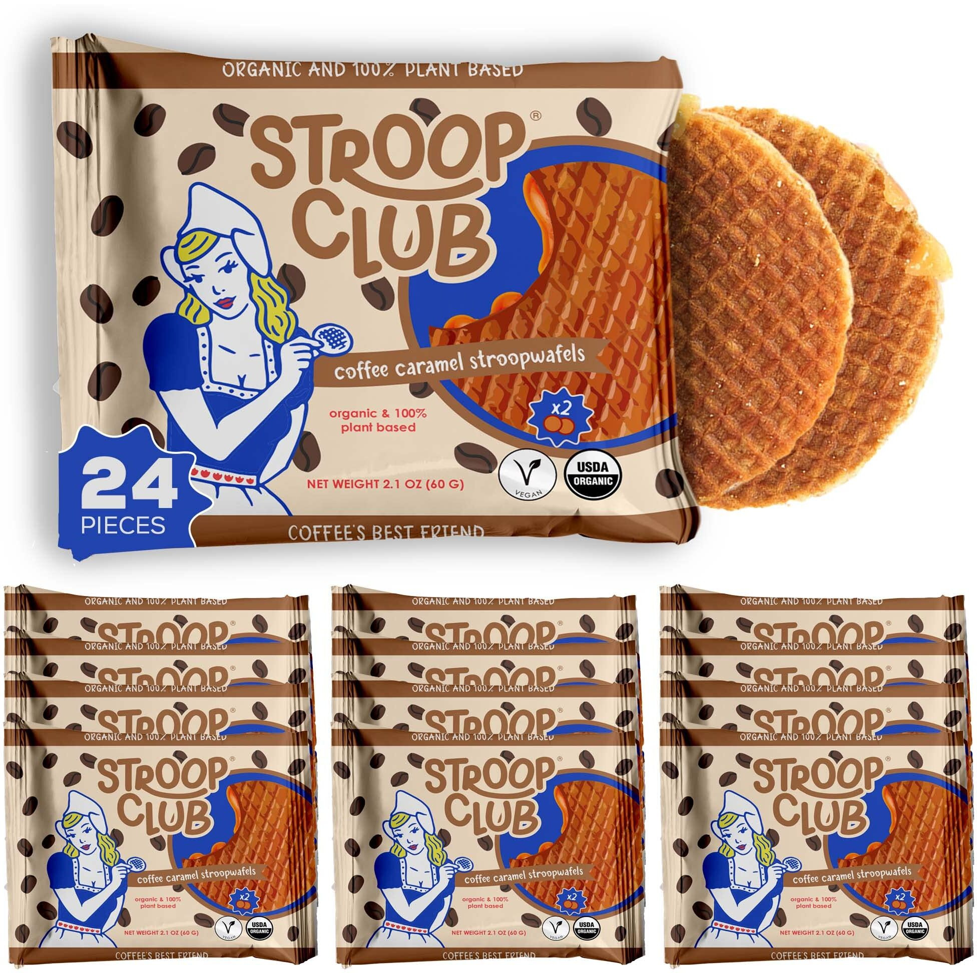Stroop Club Coffee Infused Organic Stroopwafel Caramel Treats | Vegan, Plant-Based And Dutch-Approved Indulgence - 24 Vegan Waffle Cookies (12 Packs Of 2)