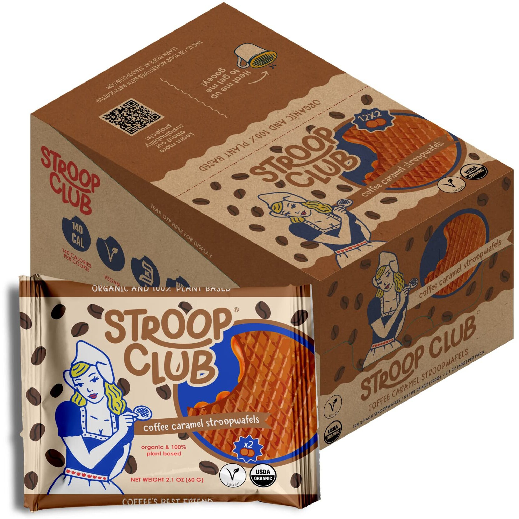Stroop Club Coffee Infused Organic Stroopwafel Caramel Treats | Vegan, Plant-Based And Dutch-Approved Indulgence - 24 Vegan Waffle Cookies (12 Packs Of 2)