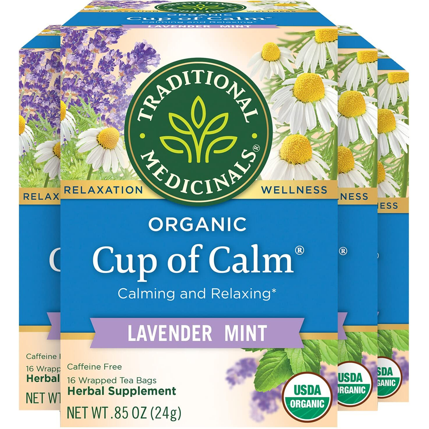 Traditional Medicinals Organic Cup Of Calm Lavender Mint Herbal Tea, Calming & Relaxing, (Pack Of 4) - 64 Tea Bags Total